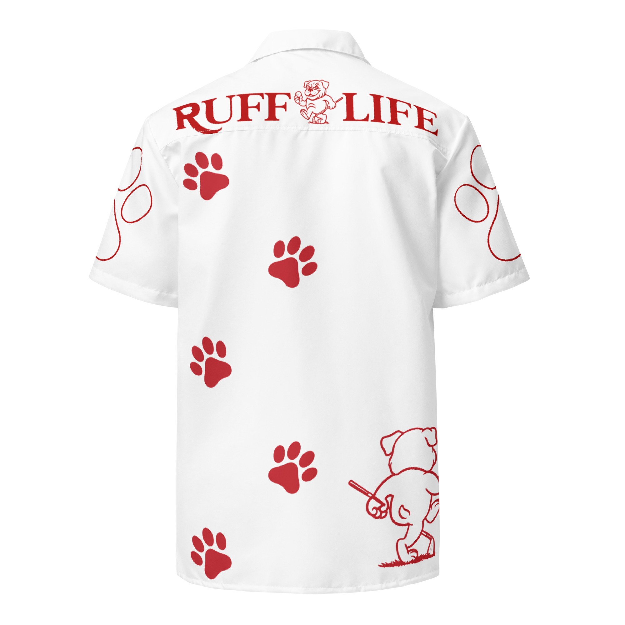 Ruff Life's "Footwork" Golf Shirt (Red on White)