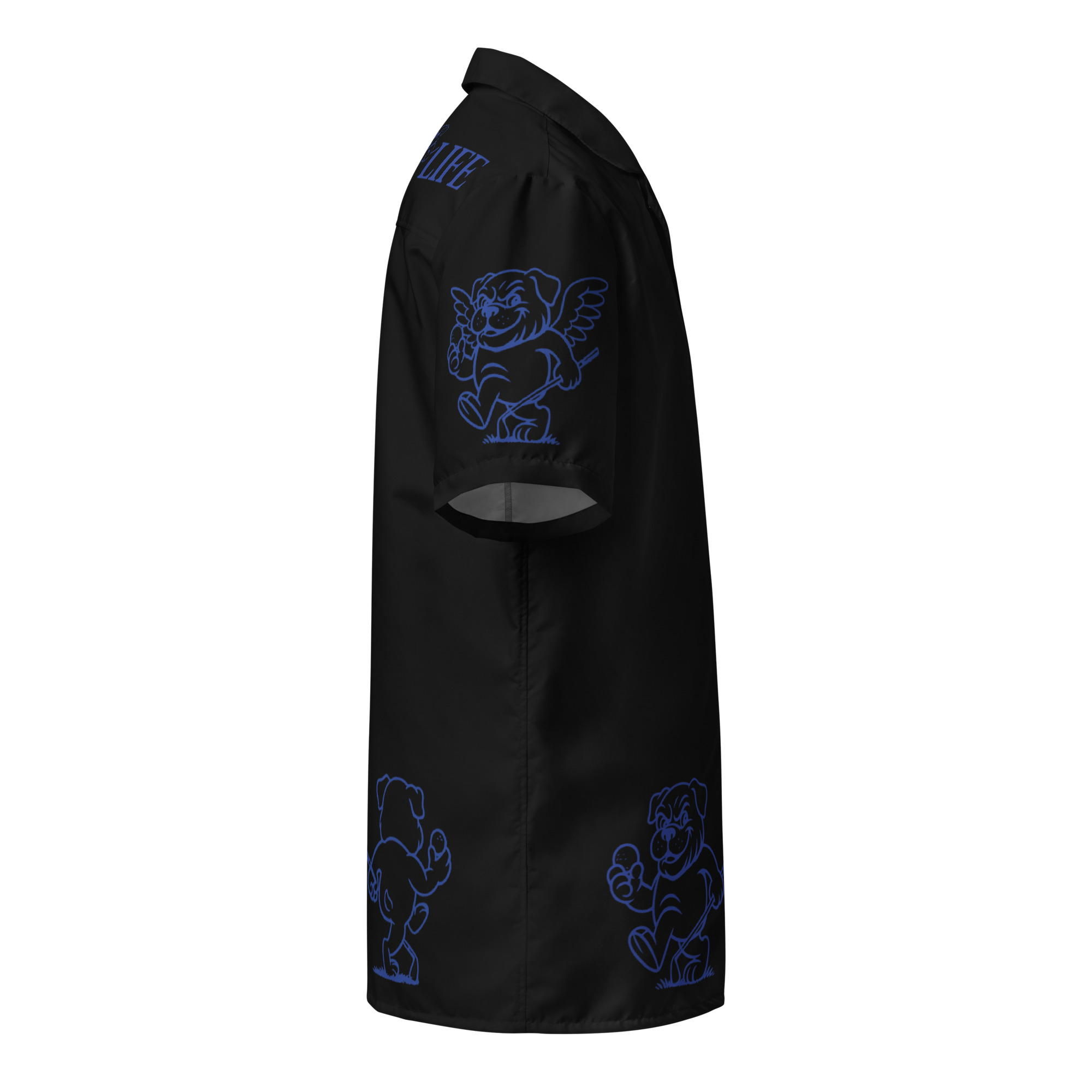 Ruff Life's "Chasing Birdies" Golf Shirt (Blue on Black)