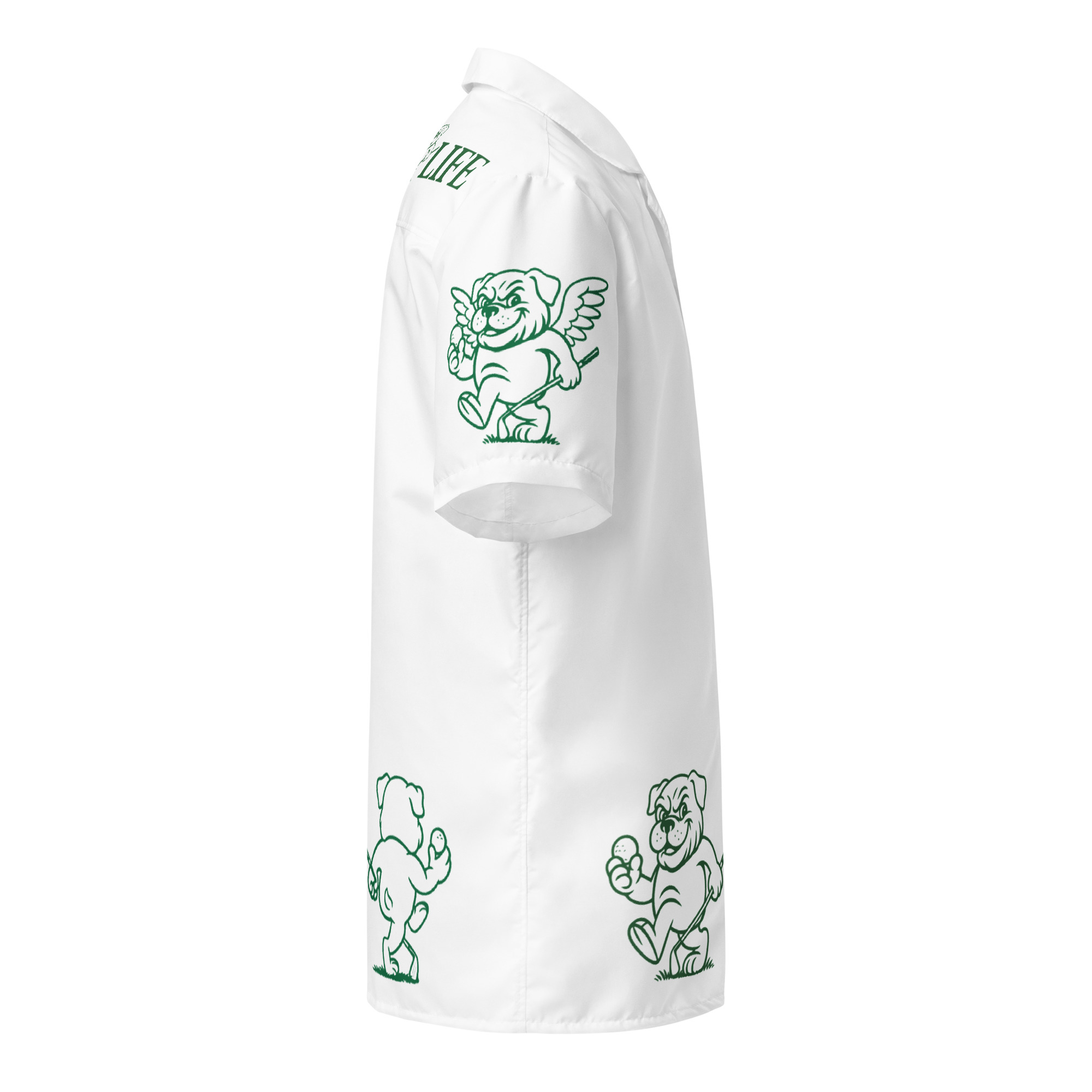 Ruff Life's "Chasing Birdies" Golf Shirt (Green on White)