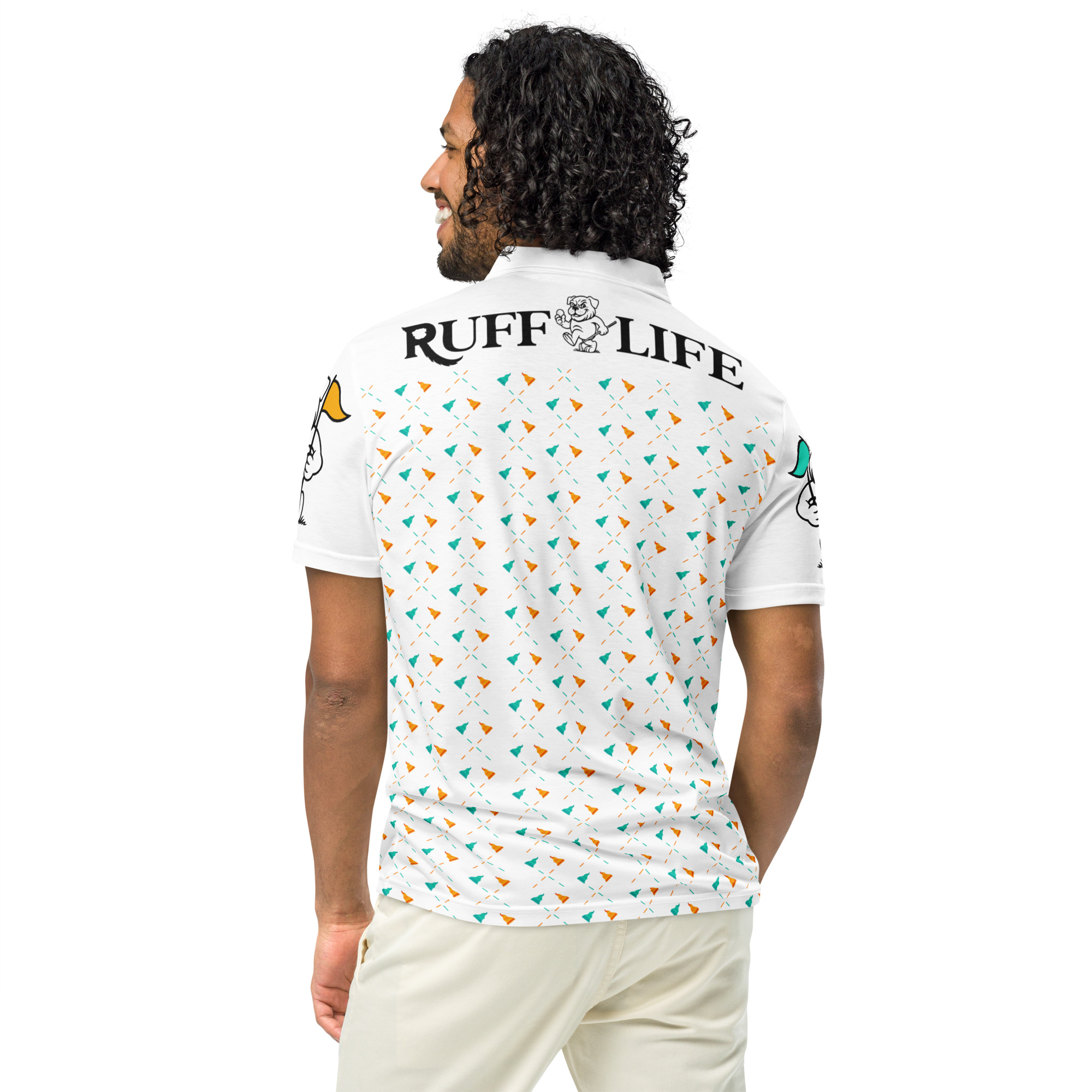 Ruff Life's "Pull the Pin" Golf Polo (Aqua and Orange)