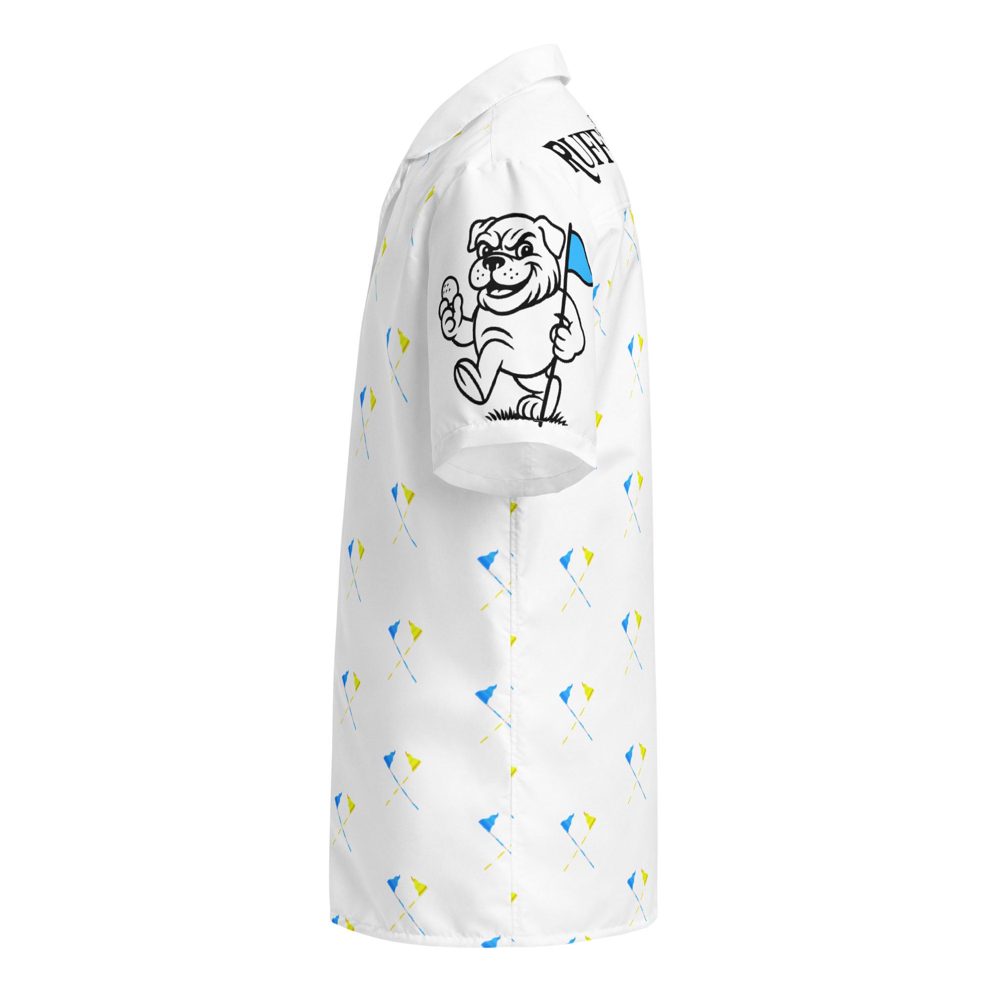 Ruff Life's "Pull the Pin" Golf Shirt (Light Blue and Yellow)