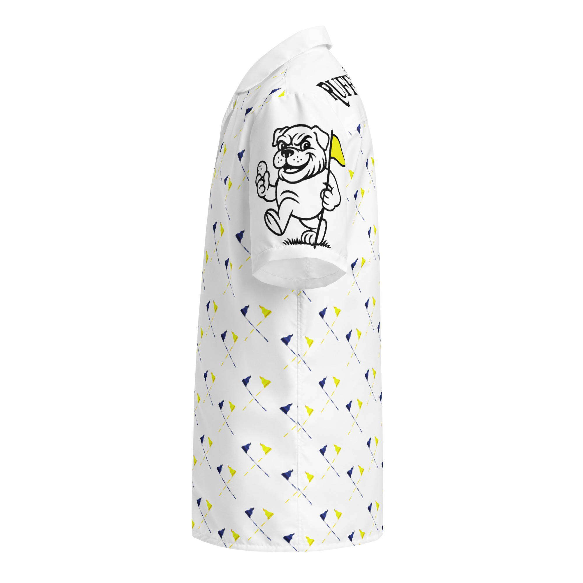 Ruff Life's "Pull the Pin" Golf Shirt (Blue and Gold)