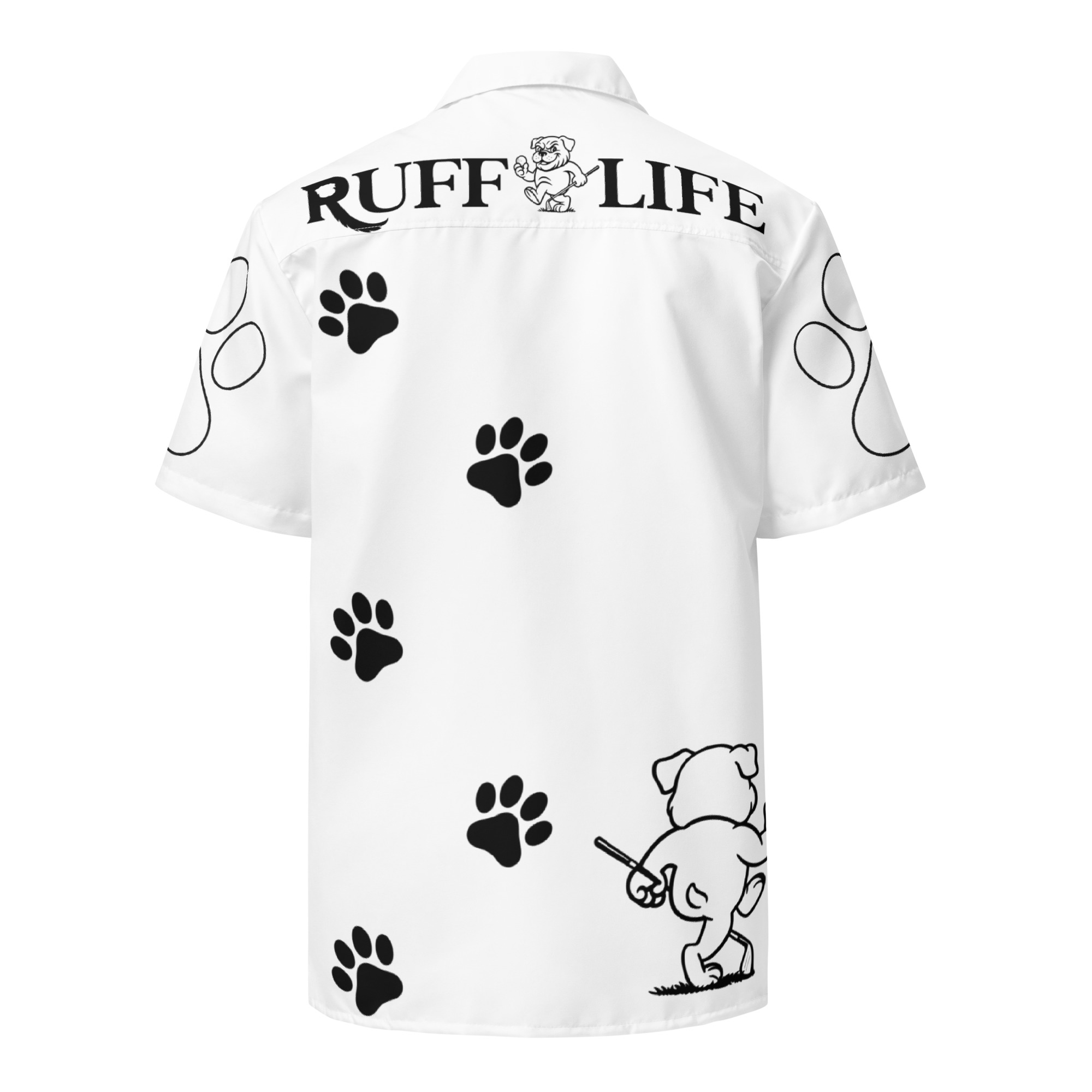 Ruff Life's "Footwork" Golf Shirt (Black on White)