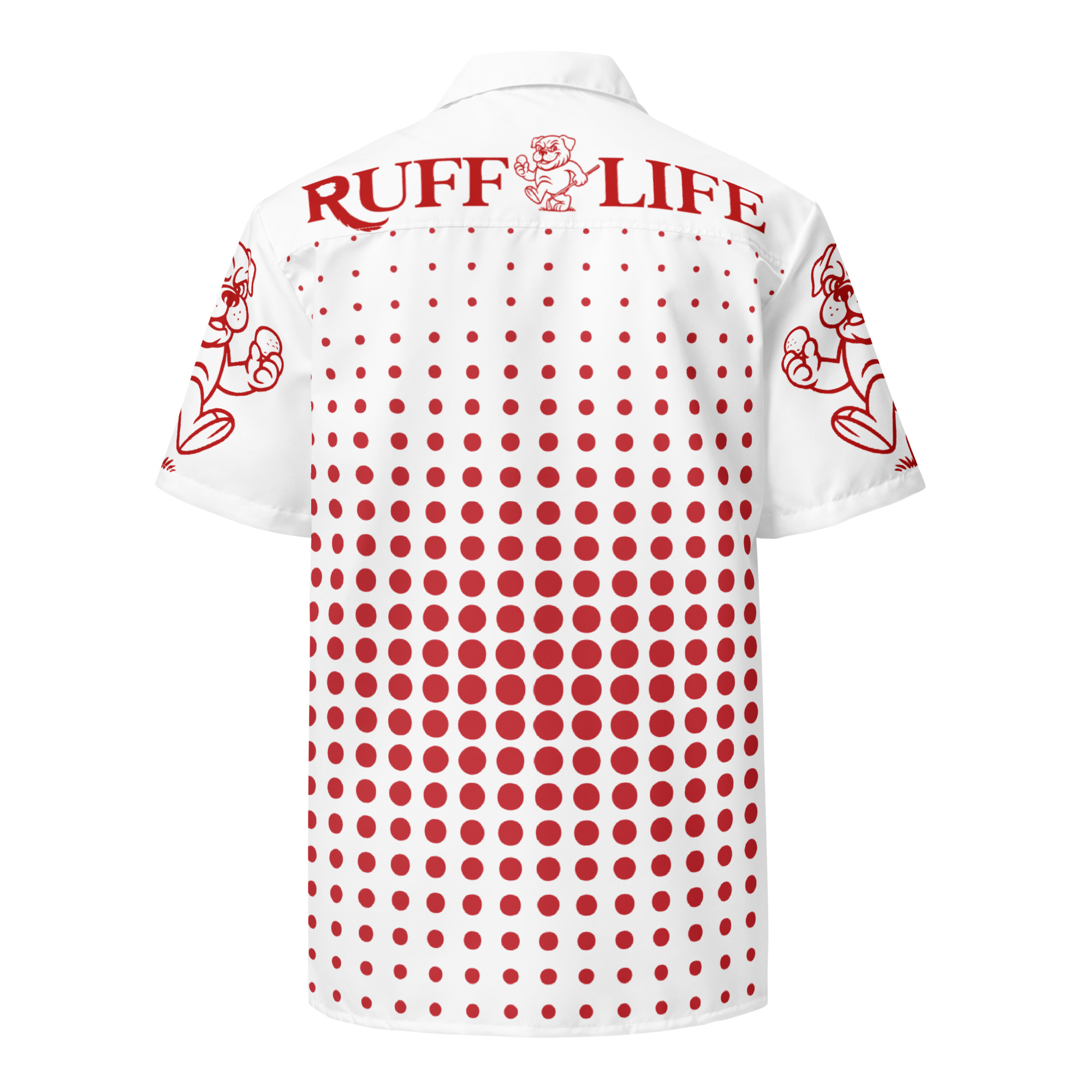 Ruff Life "Fade" Red on White Button Up Golf Shirt
