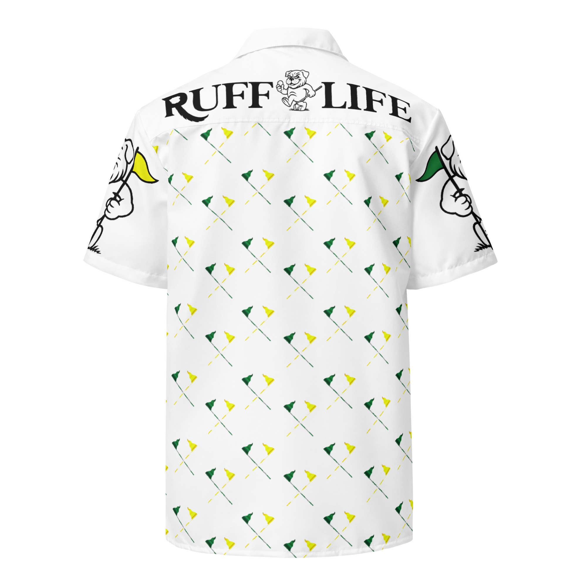 Ruff Life's "Pull the Pin" Golf Shirt (Green and Gold)