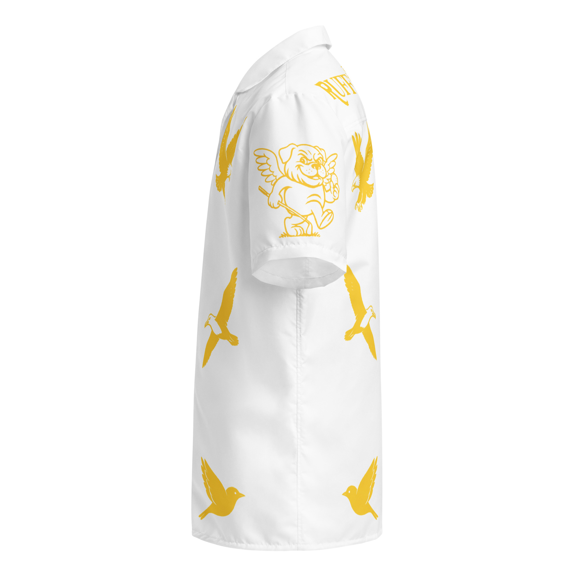 Ruff Life's "Chasing Birdies" Golf Shirt (Gold on White)