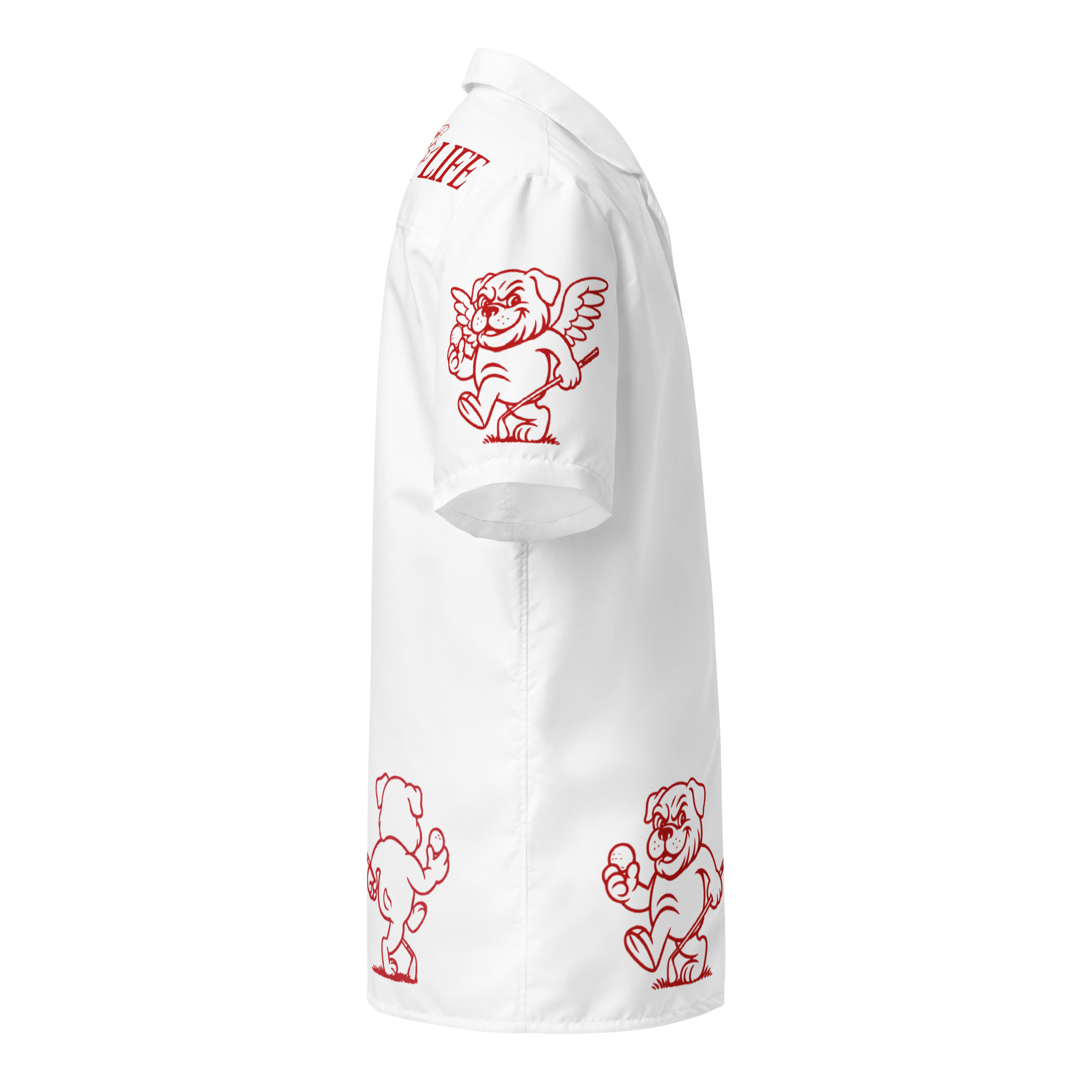 Ruff Life's "Chasing Birdies" Golf Shirt (Red on White)