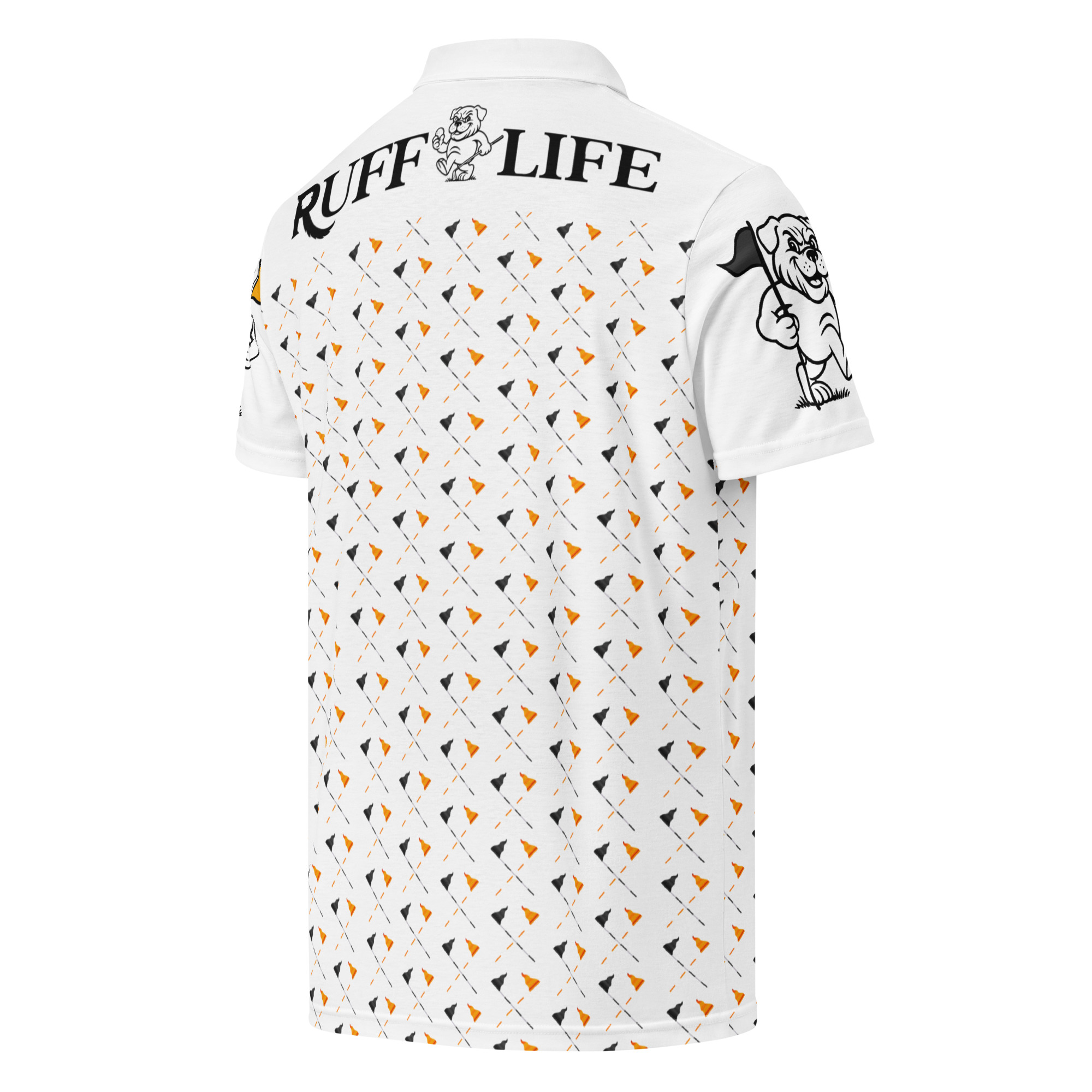 Ruff Life's "Pull the Pin" Golf Polo (Black and Orange)