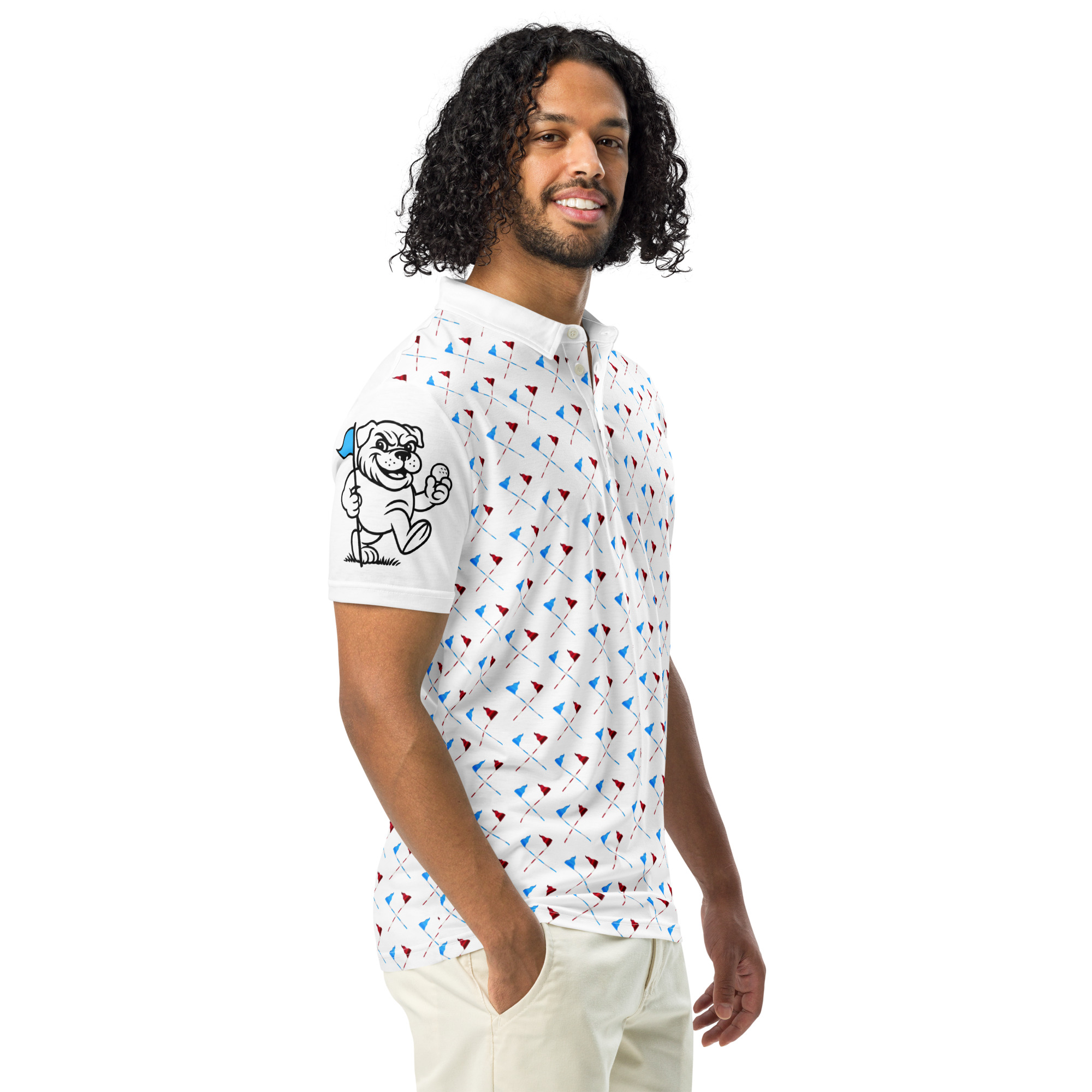 Ruff Life's "Pull the Pin" Golf Polo (Light Blue and Red)