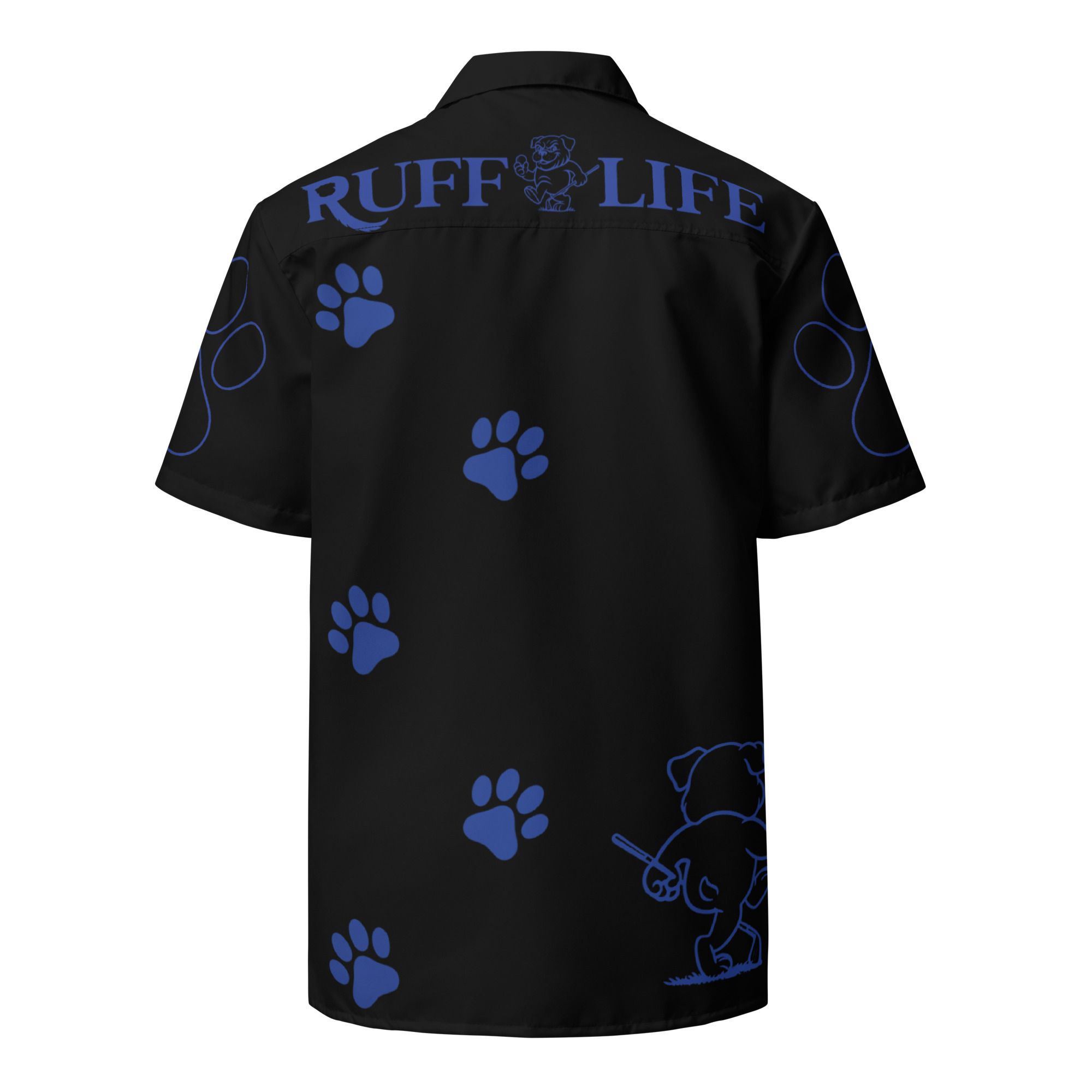 Ruff Life's "Footwork" Golf Shirt (Blue on Black)