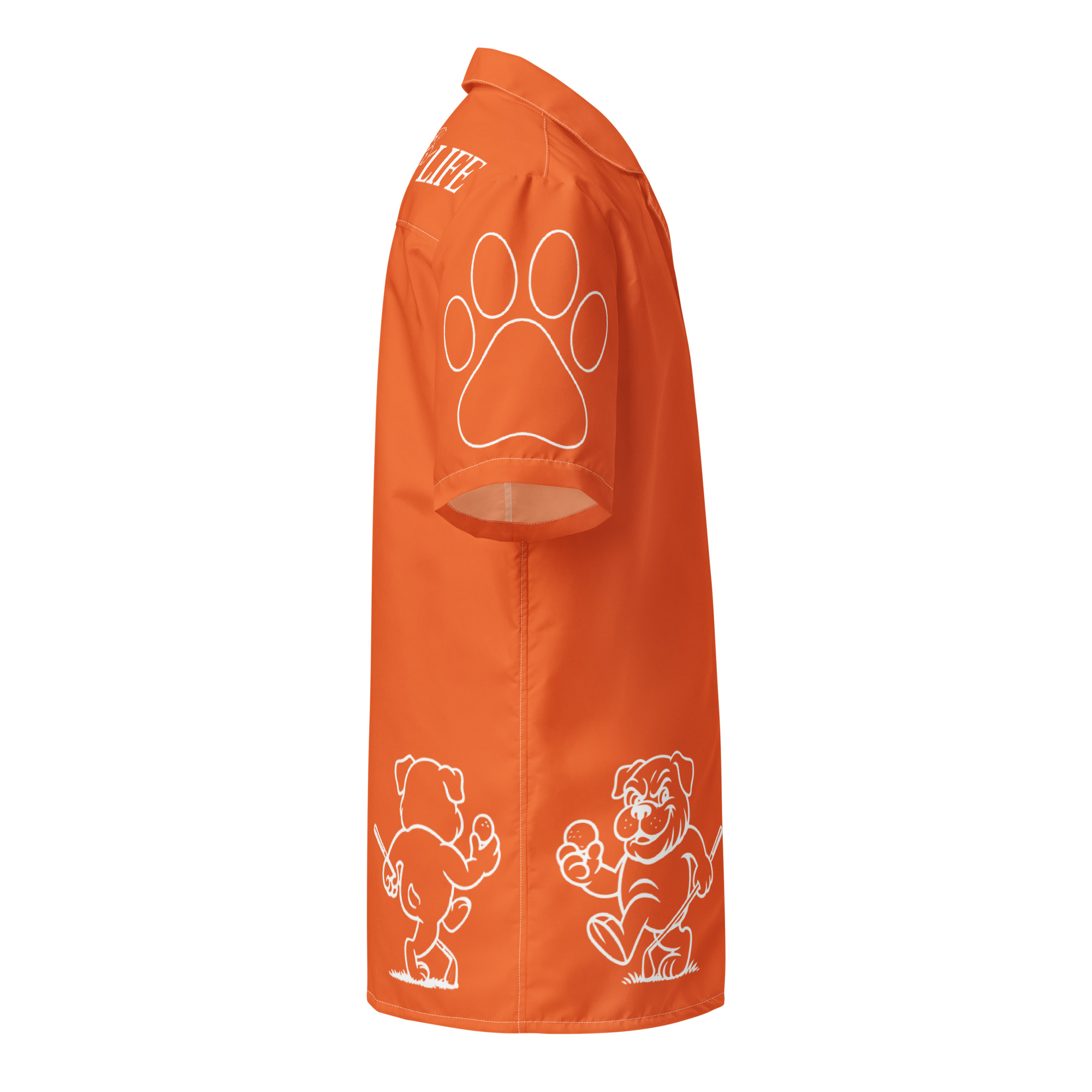 Ruff Life's "Footwork" Golf Shirt (White on Orange)