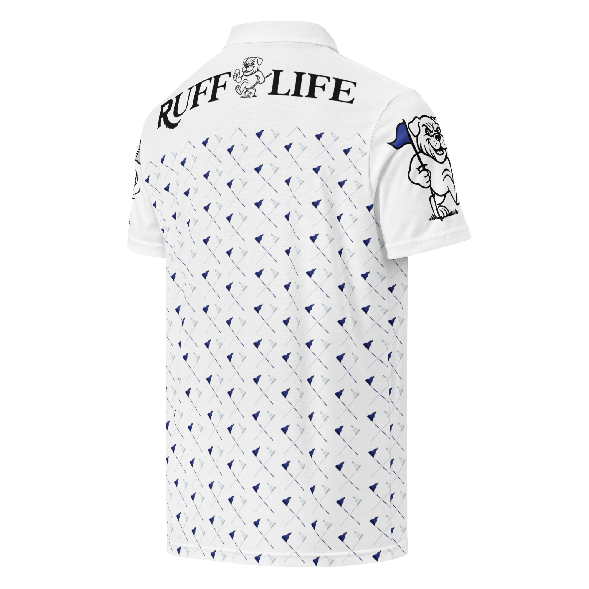 Ruff Life's "Pull the Pin" Golf Polo (Blue and Silver)