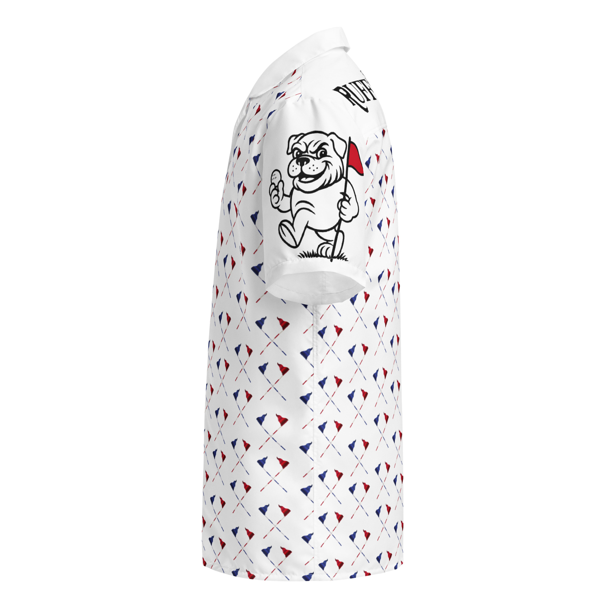 Ruff Life's "Pull the Pin" Golf Shirt (Blue and Red)