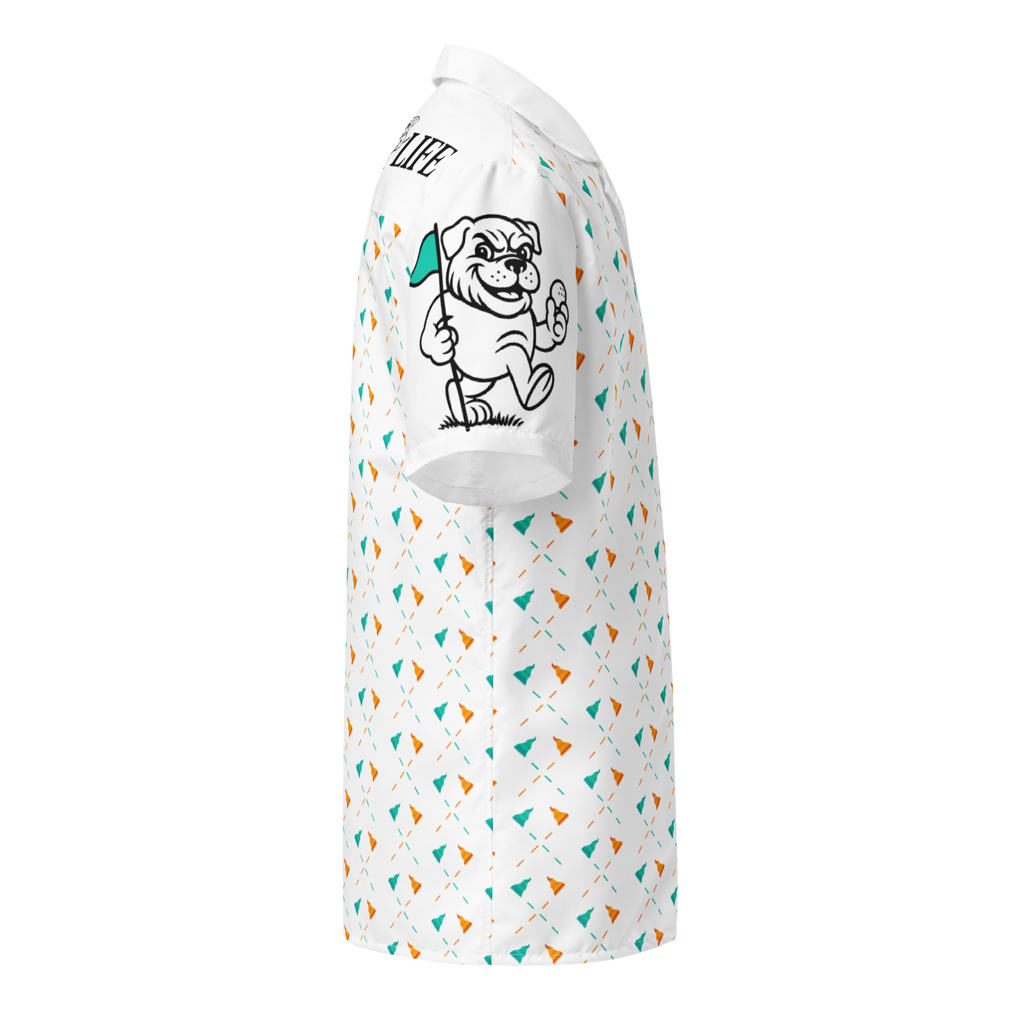 Ruff Life's "Pull the Pin" Golf Shirt (Aqua and Orange)