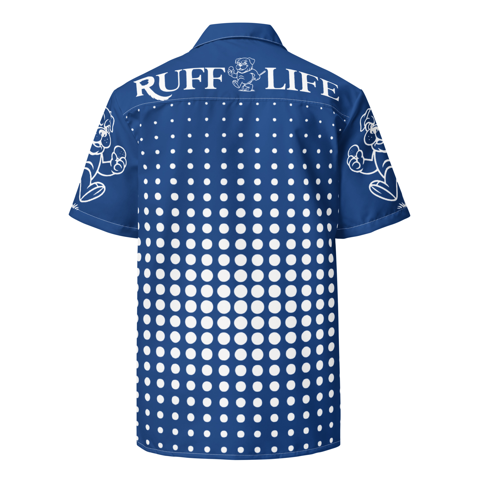 Ruff Life's "Fade" White on Blue Button Up Golf Shirt