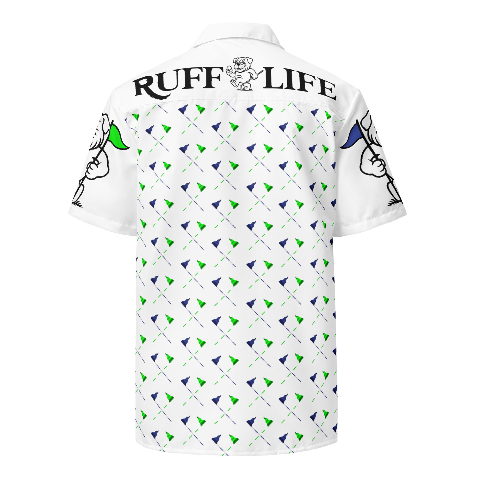 Ruff Life's "Pull the Pin" Golf Shirt (Blue and Green)