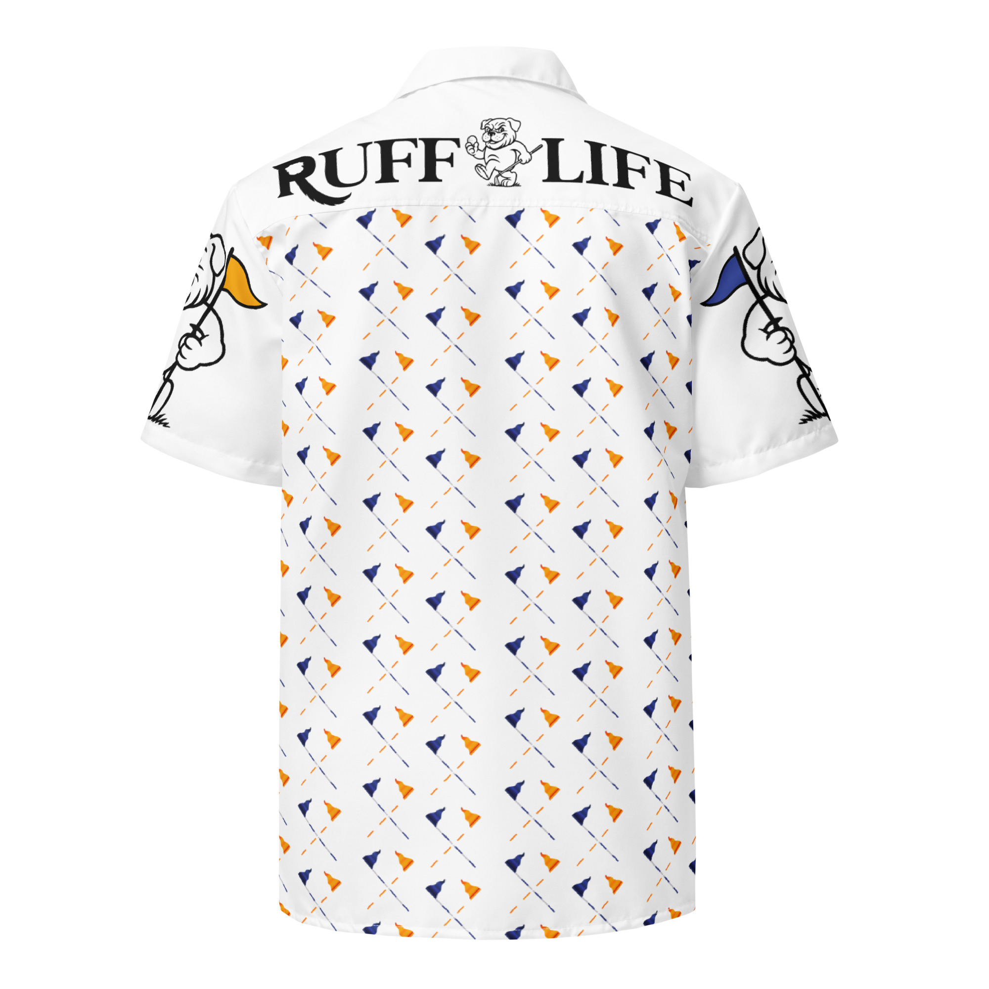Ruff Life's "Pull the Pin" Golf Shirt (Blue and Orange)
