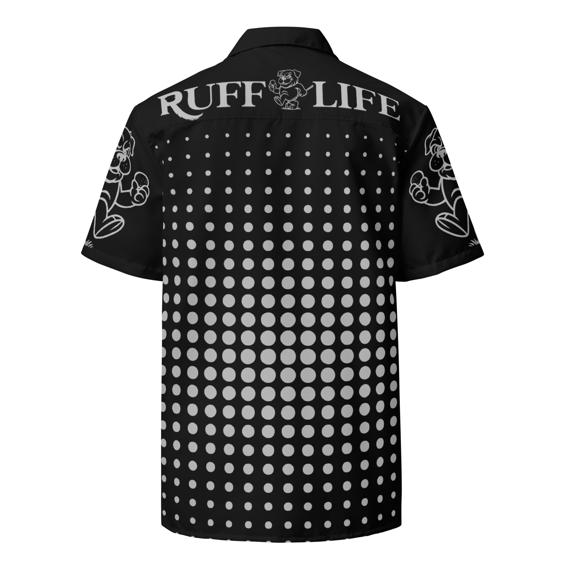 Ruff Life "Fade" Silver on Black Button Up Golf Shirt