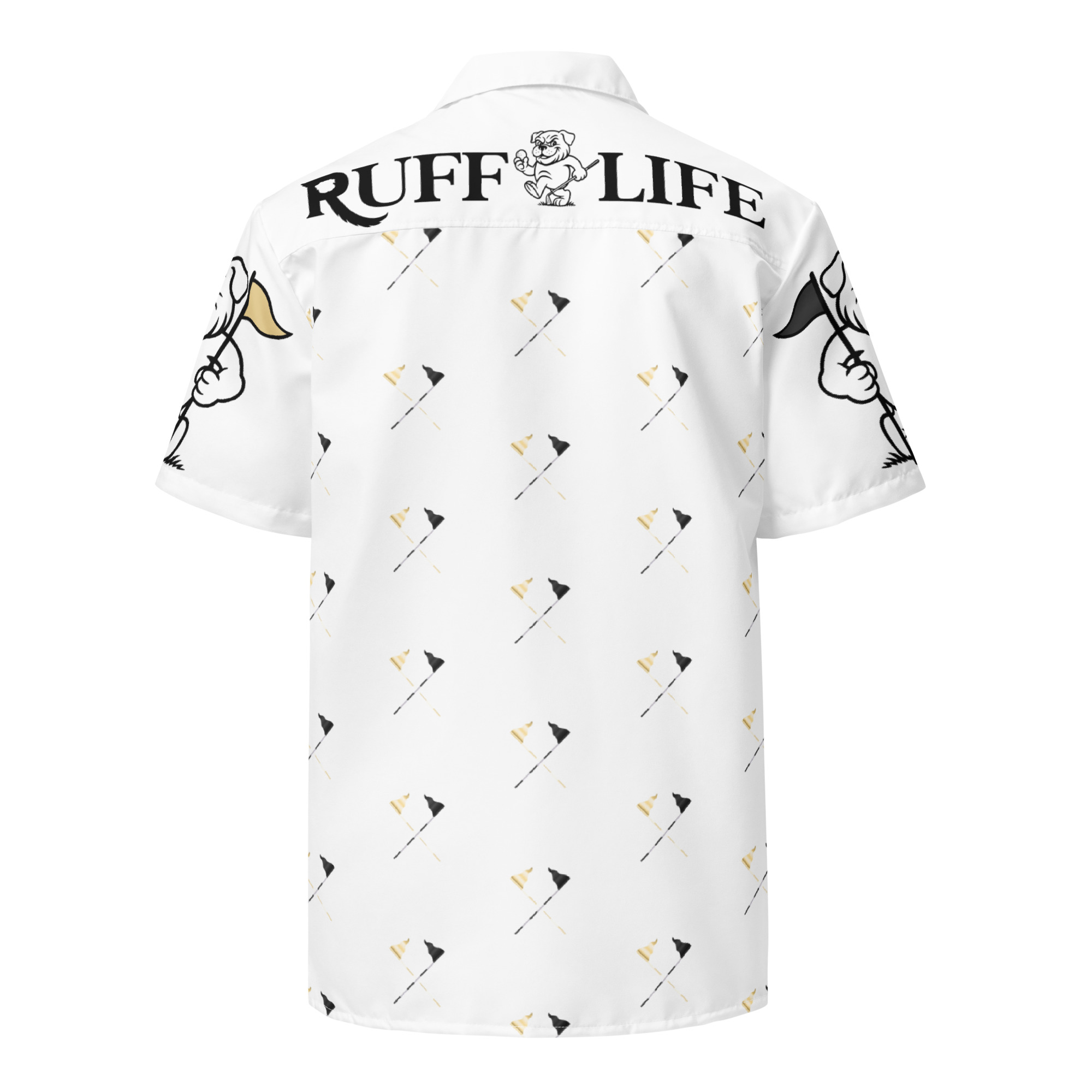 Ruff Life's "Pull the Pin" Golf Shirt (Black and Old Gold)