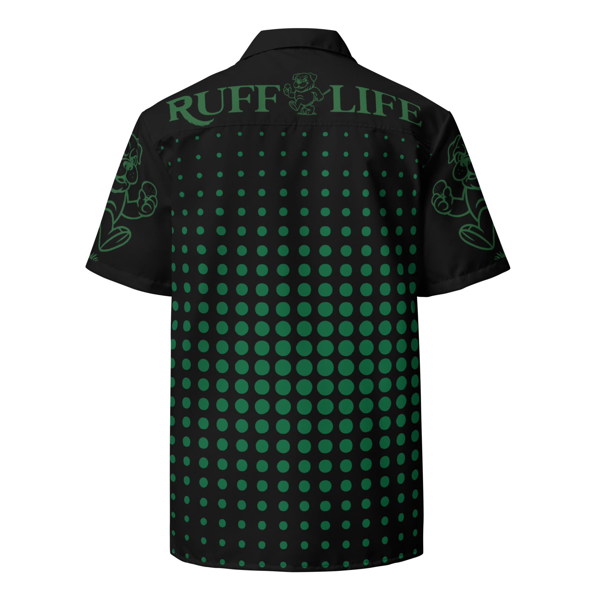 Ruff Life "Fade" Green on Black Button Up Golf Shirt