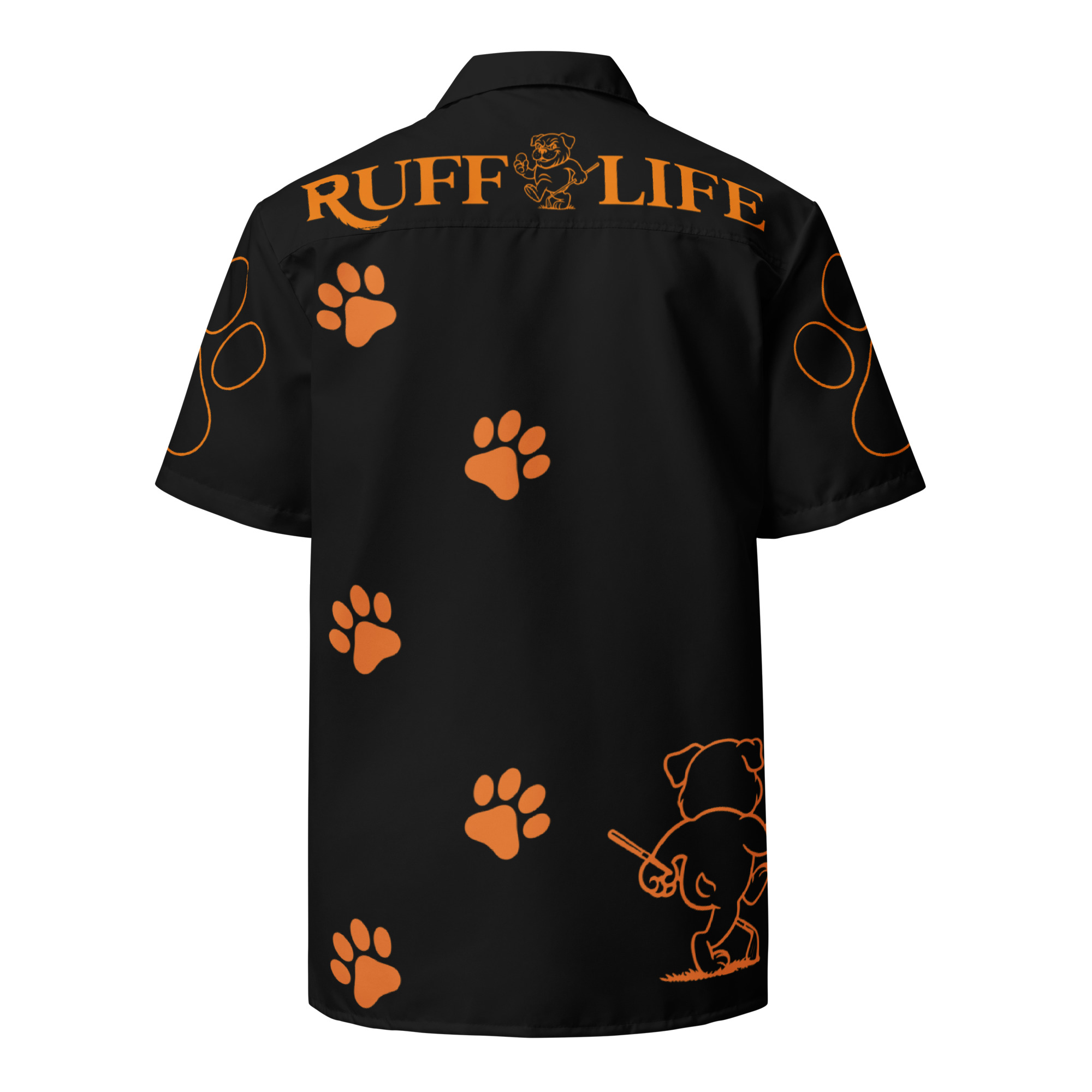 Ruff Life's "Footwork" Golf Shirt (Orange on Black)