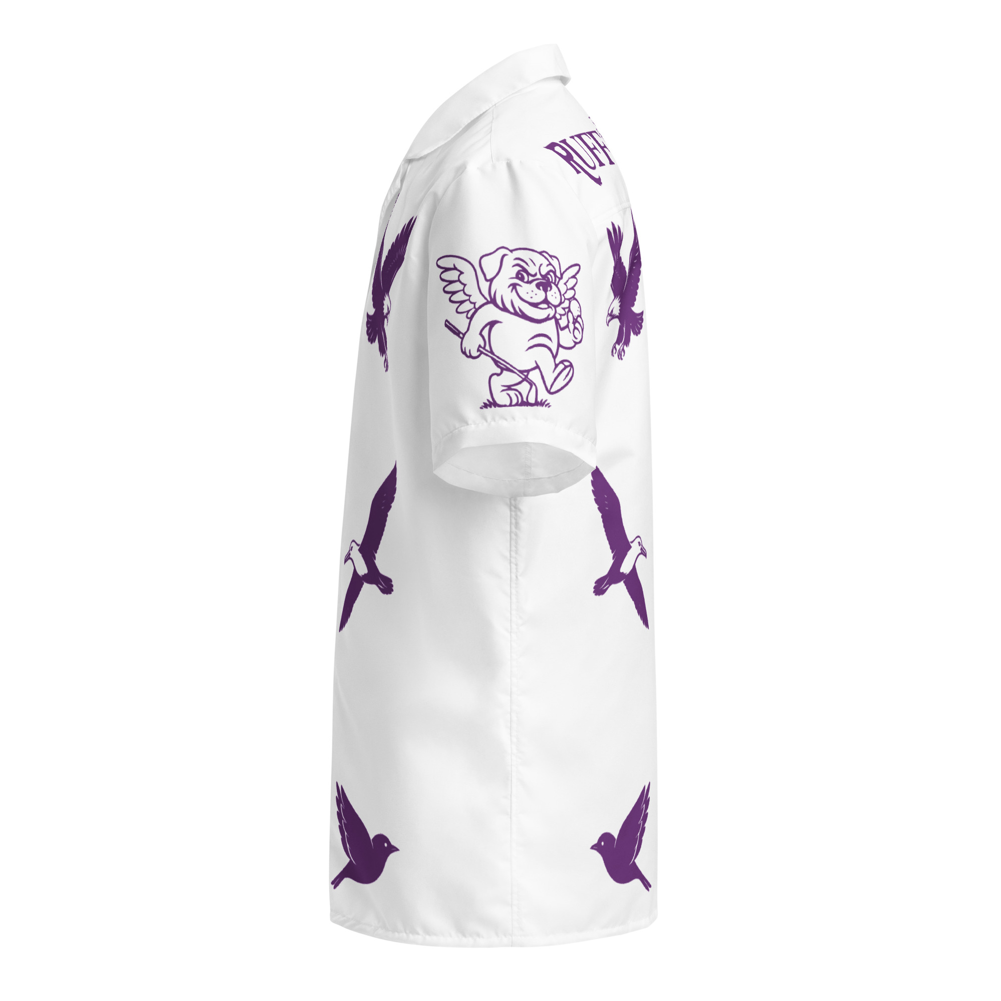 Ruff Life's "Chasing Birdies" Golf Shirt (Purple on White)