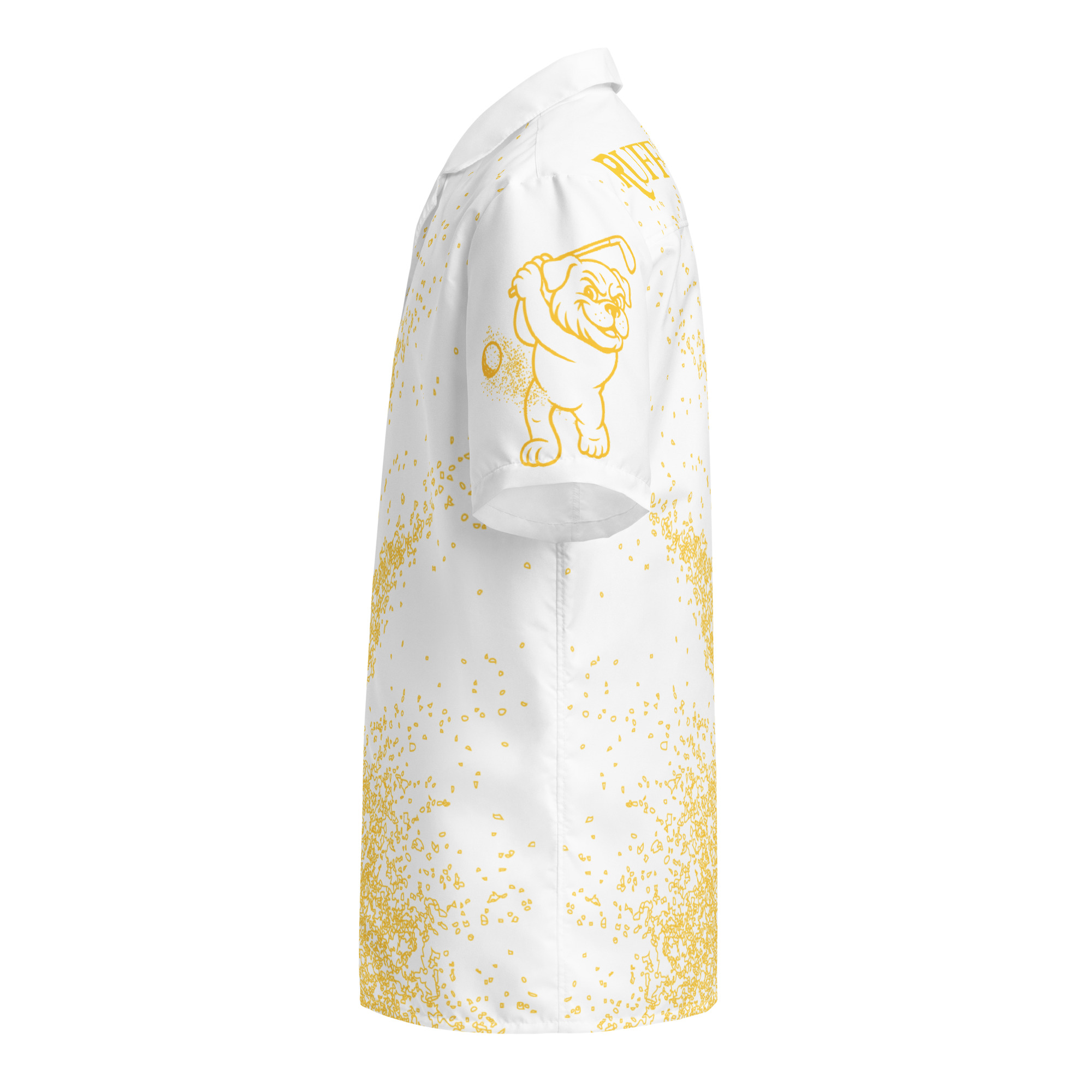 Ruff Life's "Blast Shot" Golf Shirt (Gold on White)