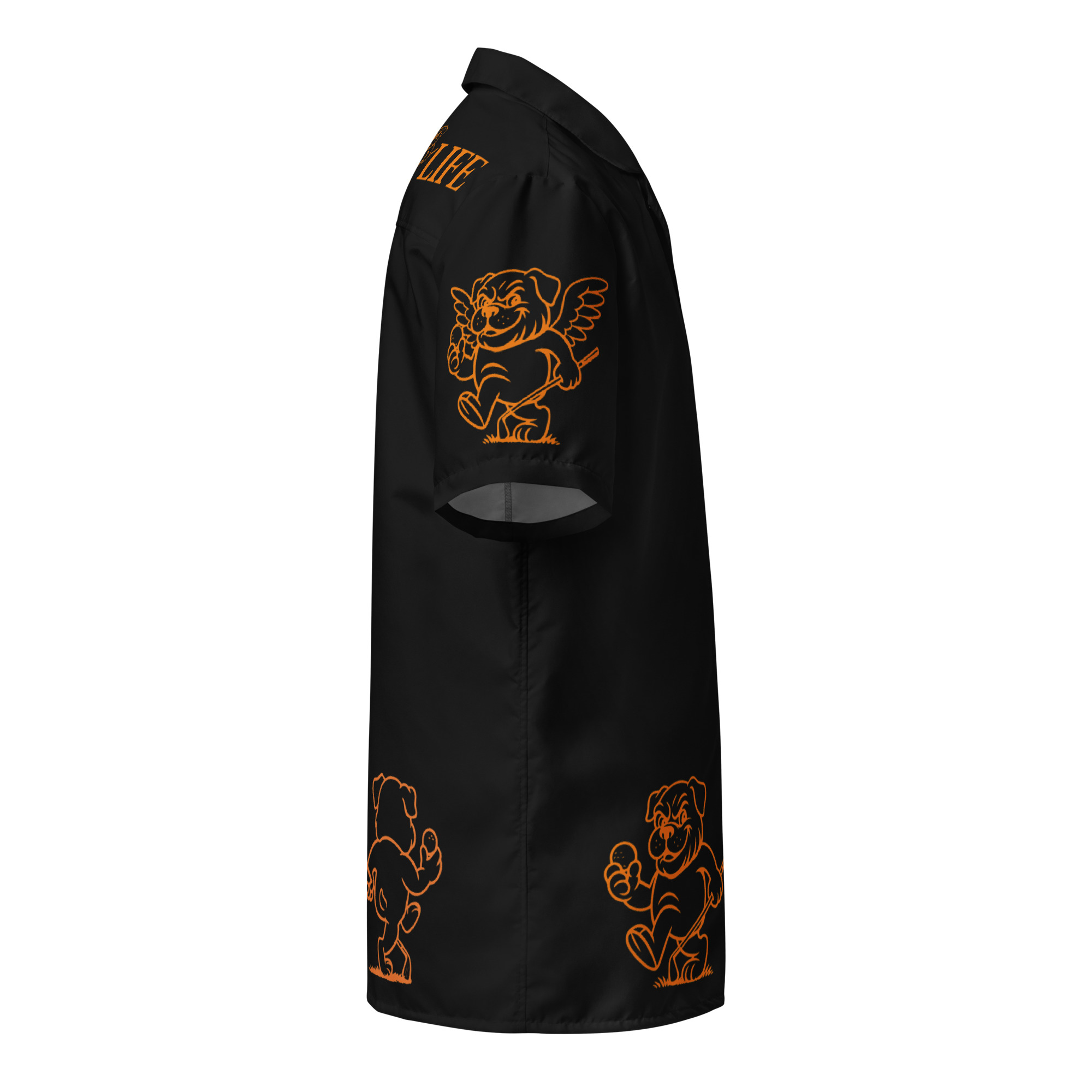 Ruff Life's "Chasing Birdies" Golf Shirt (Orange on Black)