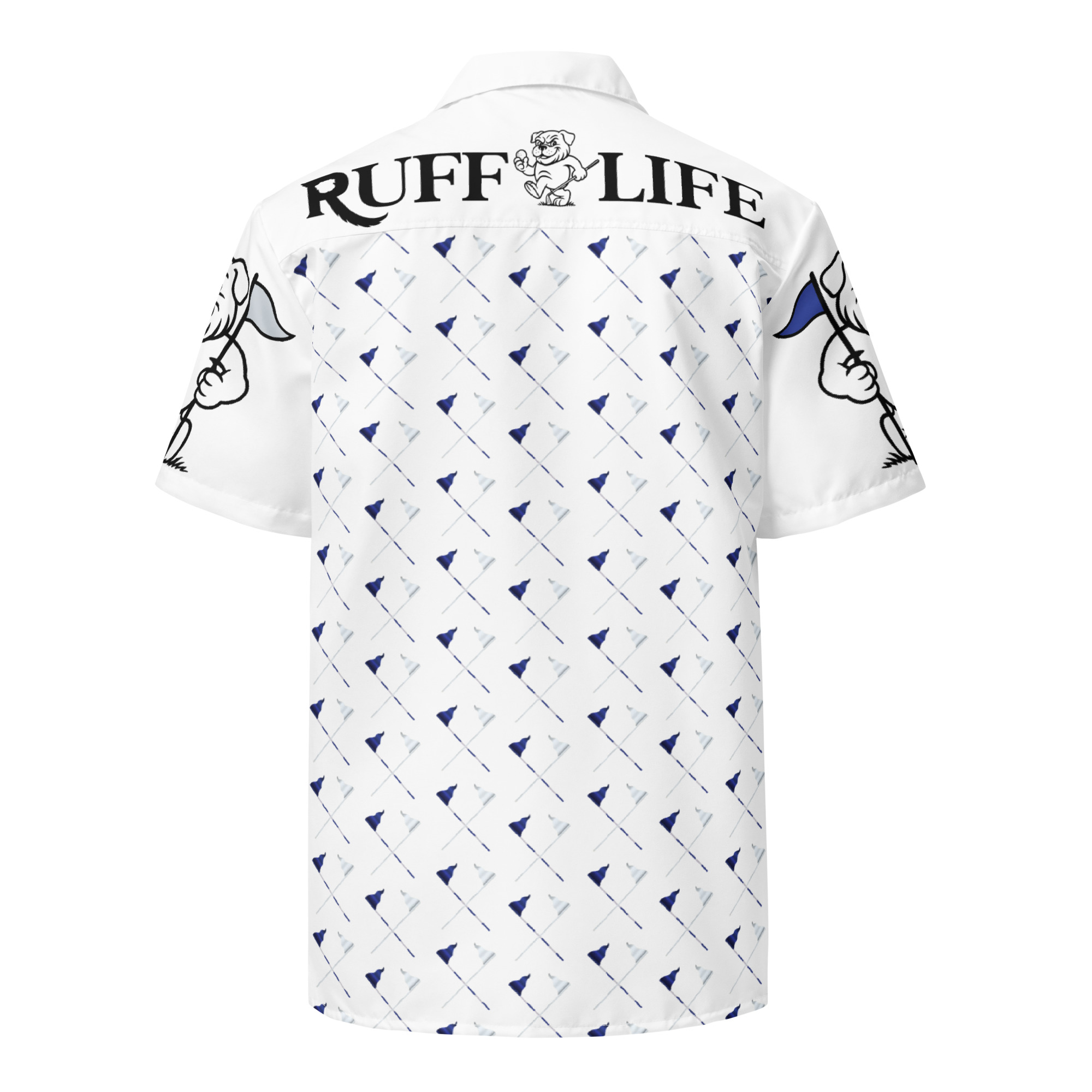 Ruff Life's "Pull the Pin" Golf Shirt (Blue and Silver)