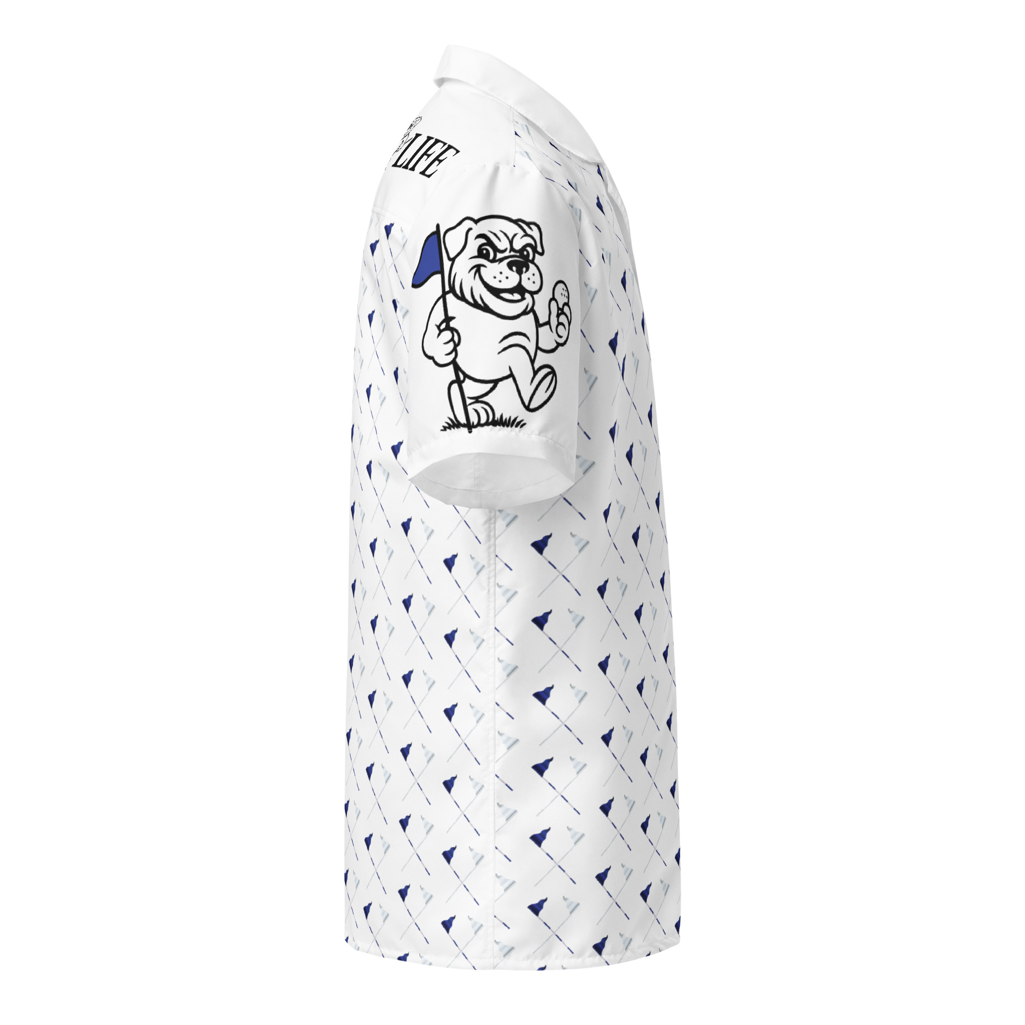 Ruff Life's "Pull the Pin" Golf Shirt (Blue and Silver)