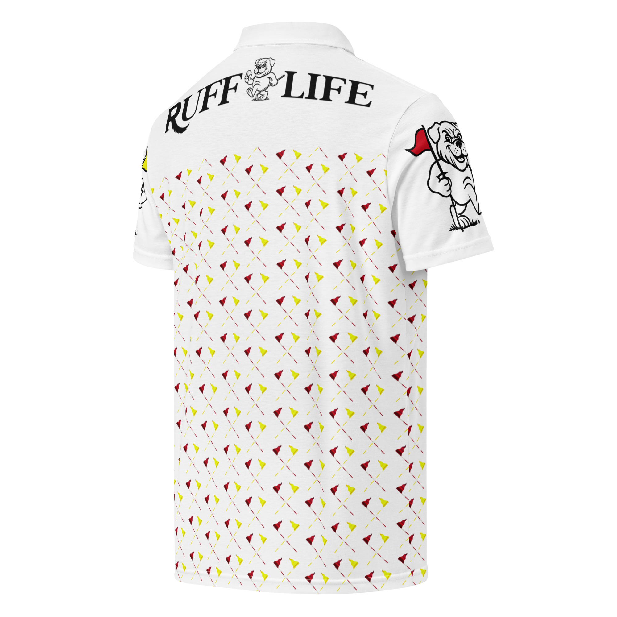 Ruff Life's "Pull the Pin" Golf Polo (Red and Gold)