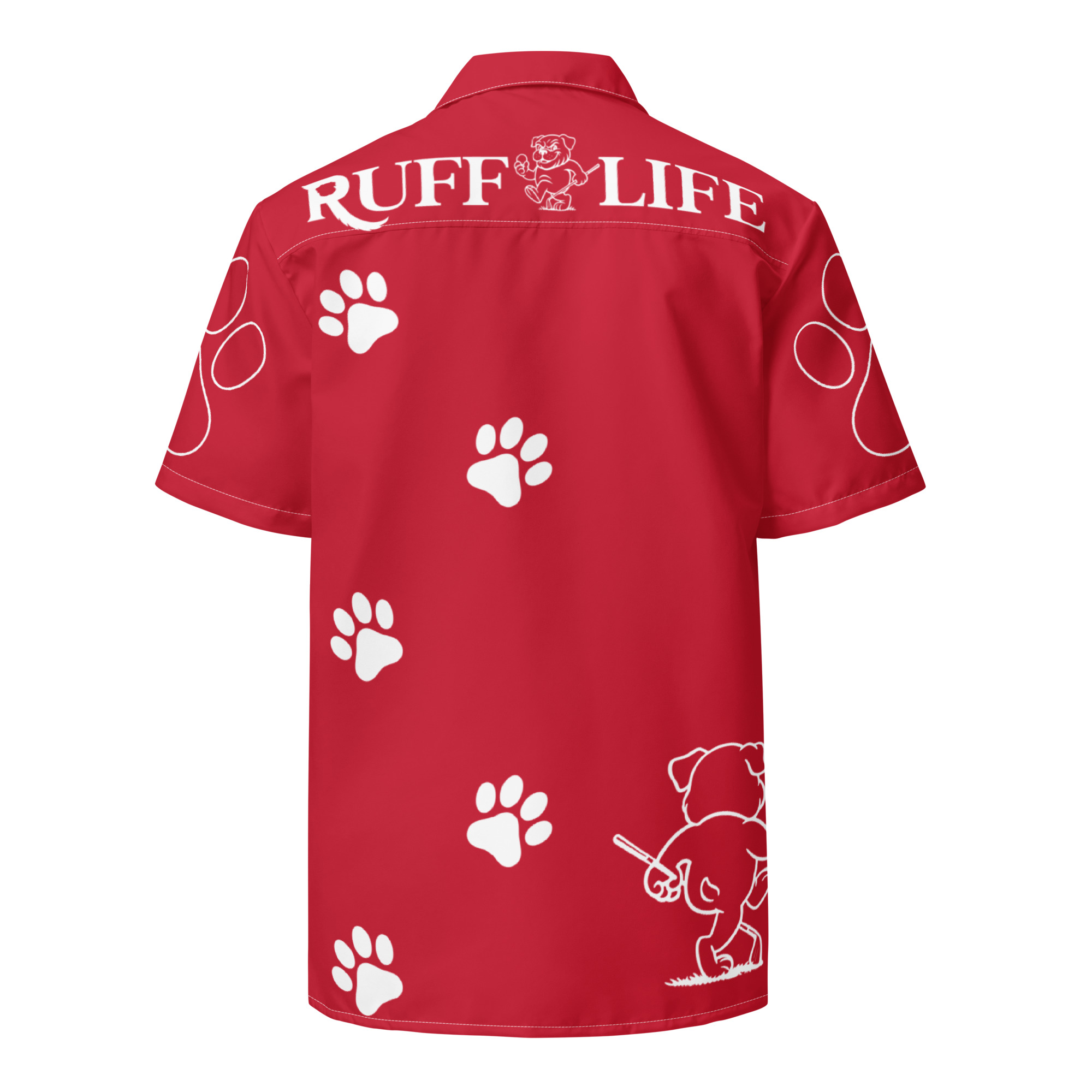Ruff Life's "Footwork" Golf Shirt (White on Red)