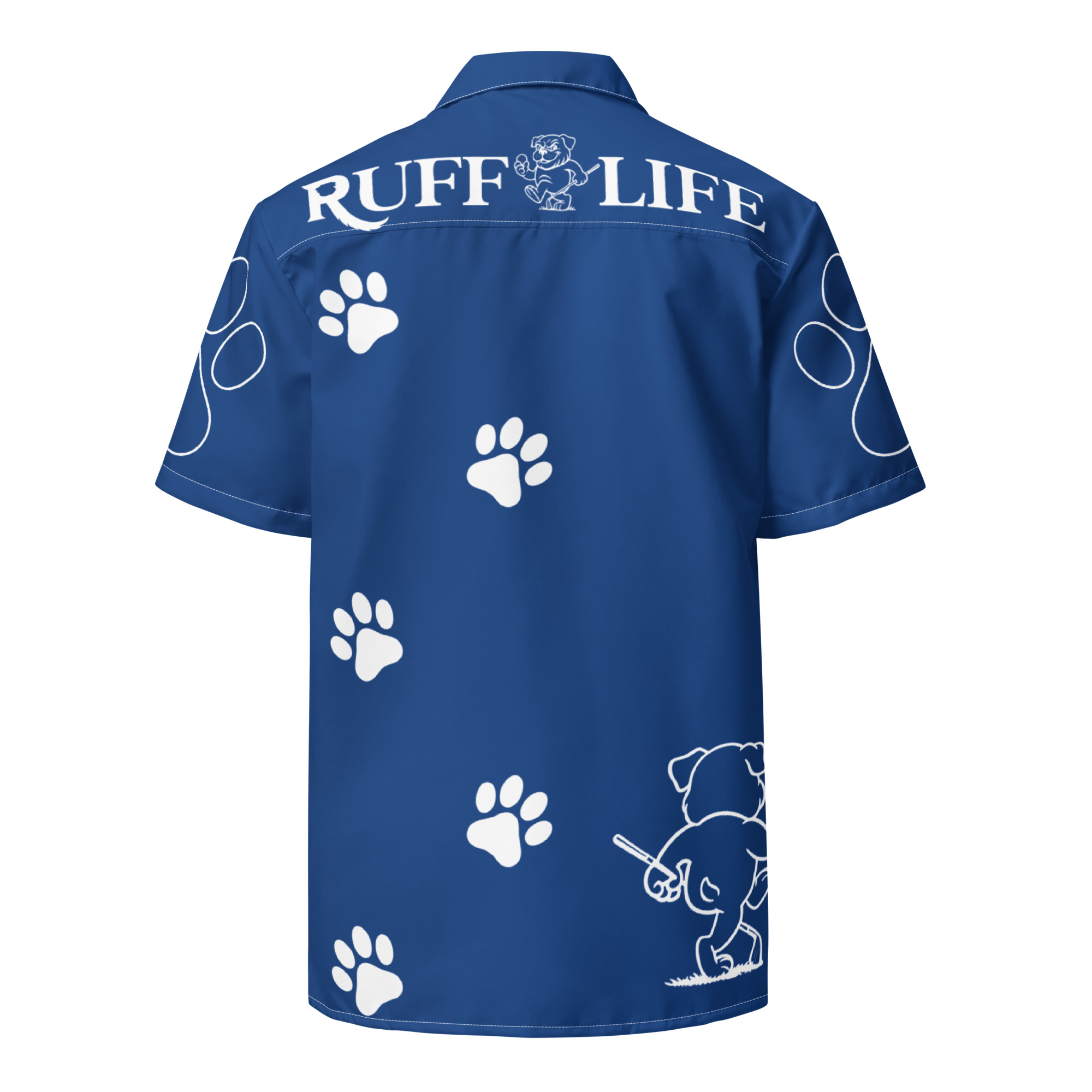 Ruff Life's "Footwork" Golf Shirt (White on Blue)