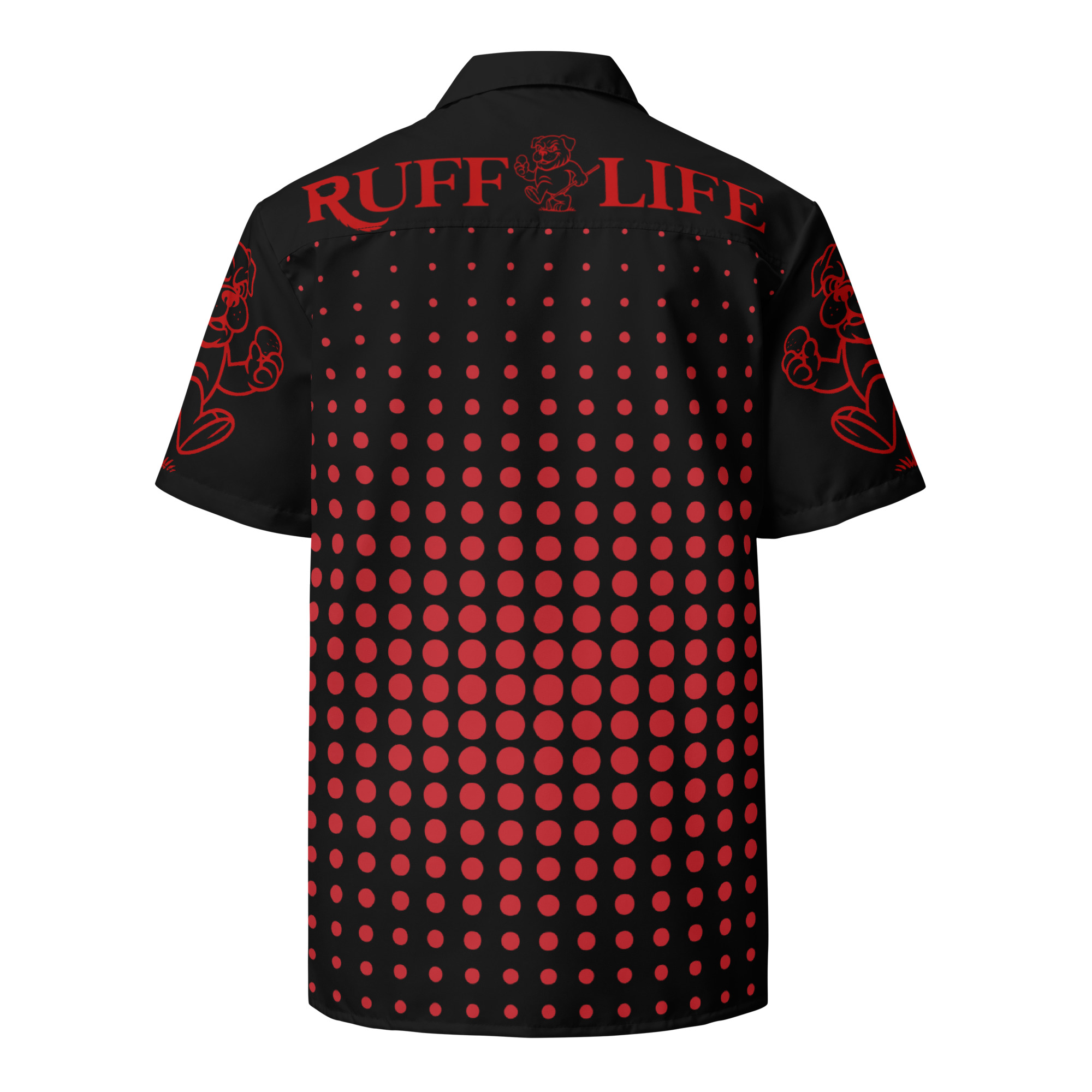 Ruff Life "Fade" Red on Black Button Up Golf Shirt