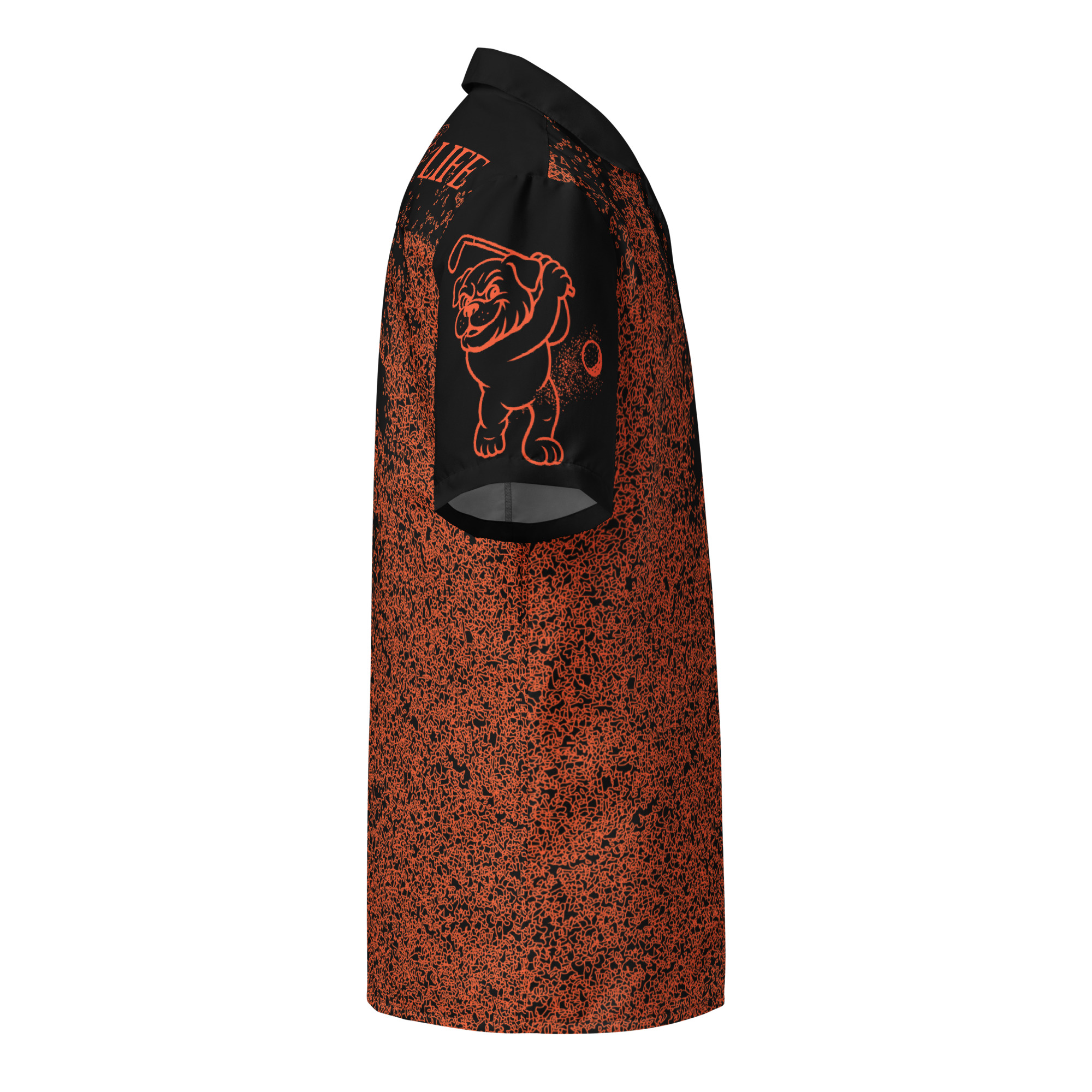 Ruff Life's "Blast Shot" Golf Shirt (Orange on Black)