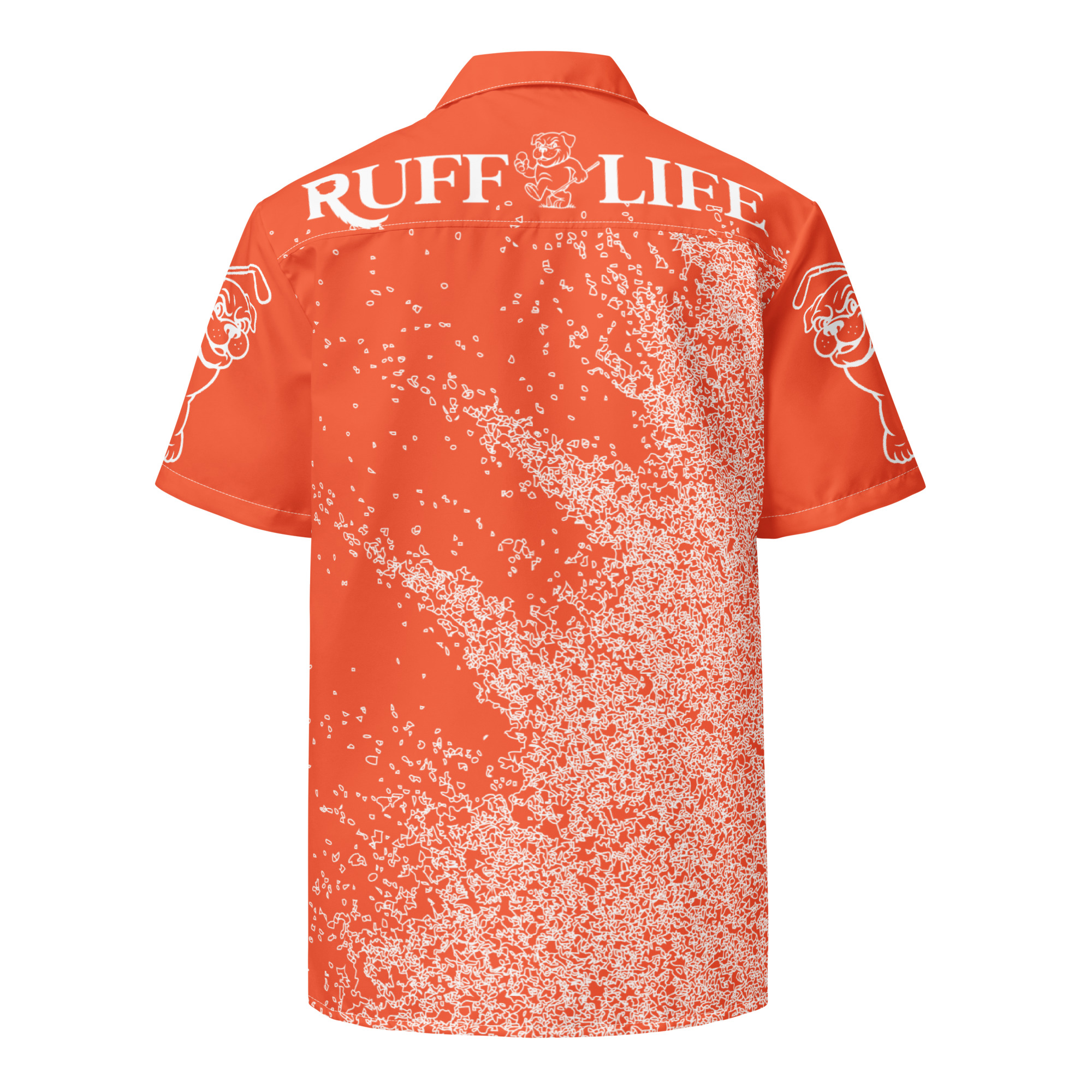 Ruff Life's "Blast Shot" Golf Shirt (White on Orange)