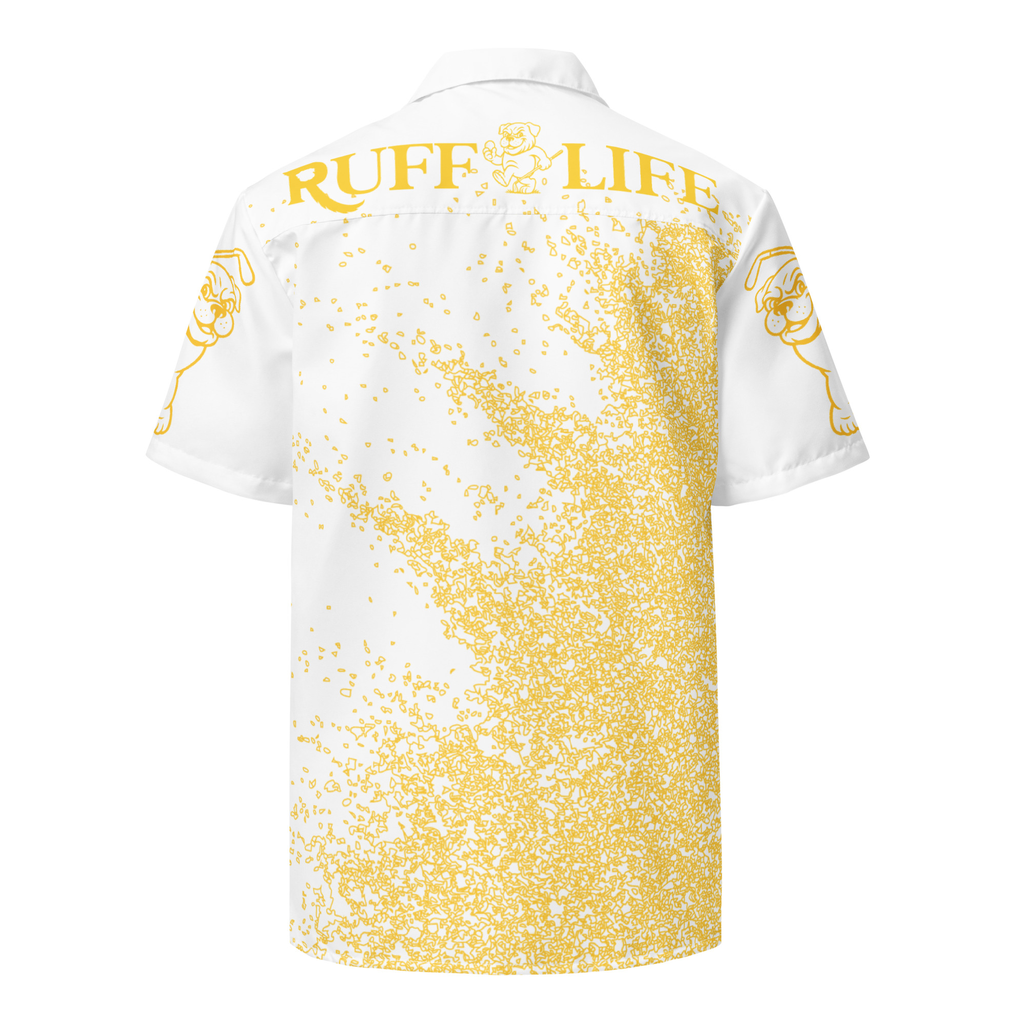 Ruff Life's "Blast Shot" Golf Shirt (Gold on White)