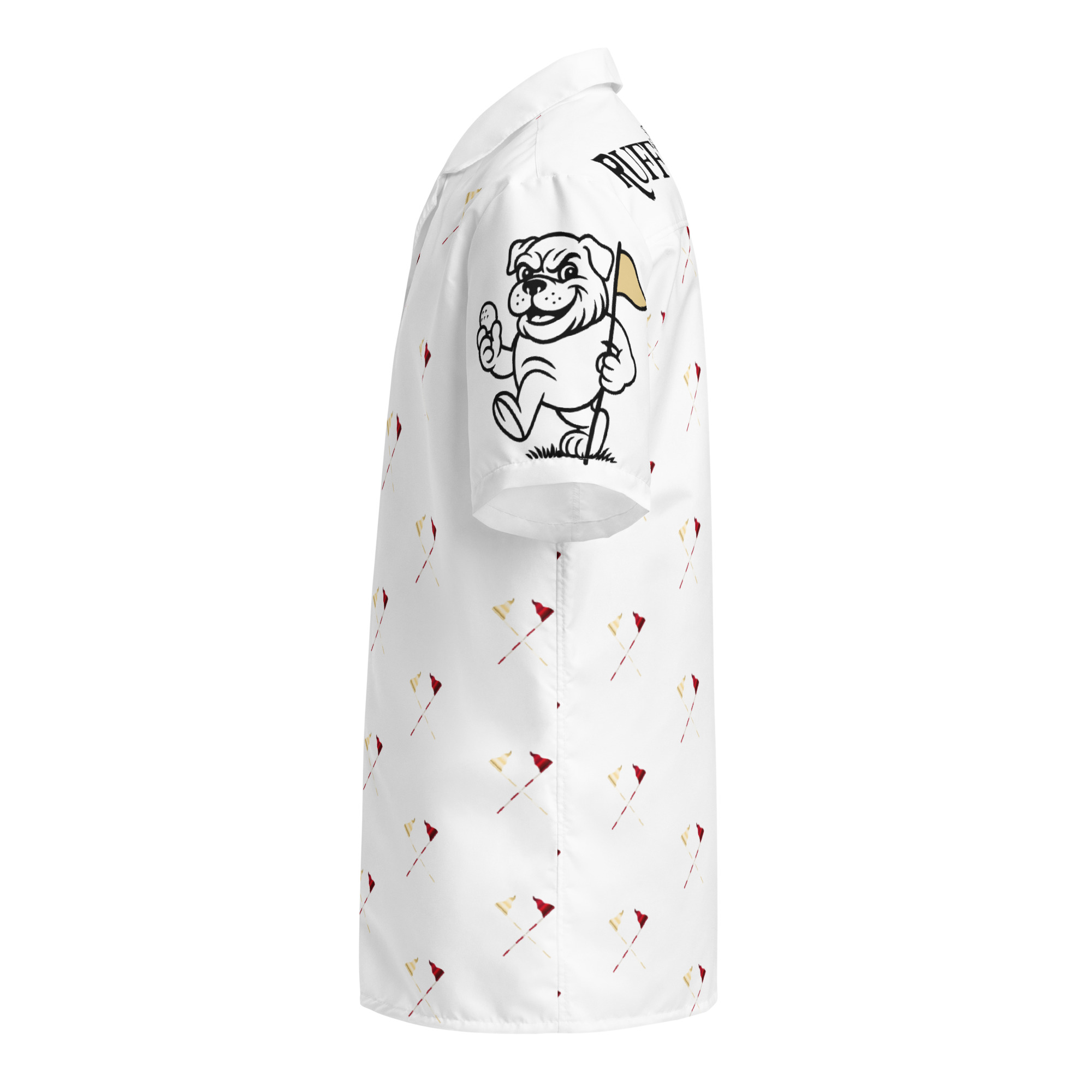 Ruff Life's "Pull the Pin" Golf Shirt (red and Old Gold)