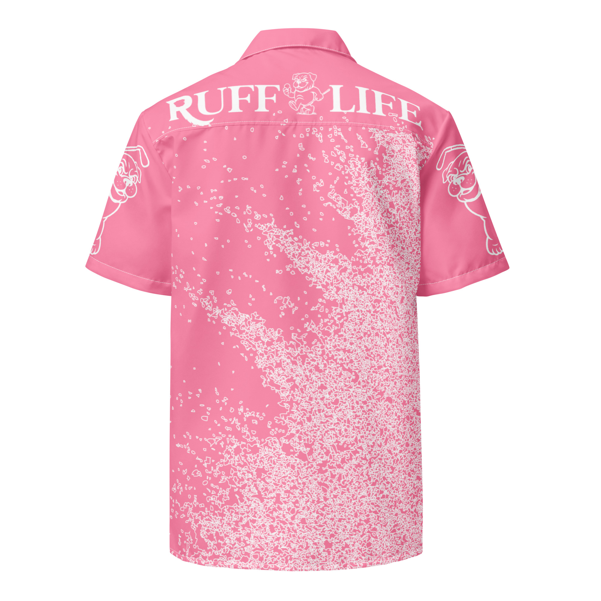Ruff Life's "Blast Shot" Golf Shirt (White on Pink)