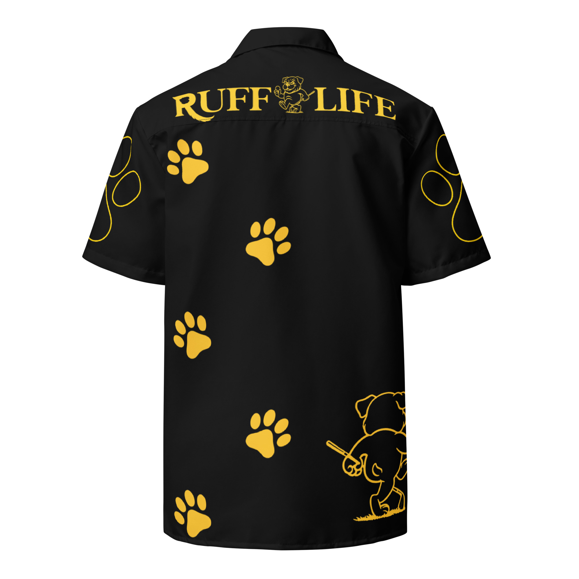 Ruff Life's "Footwork" Golf Shirt (Gold on Black)