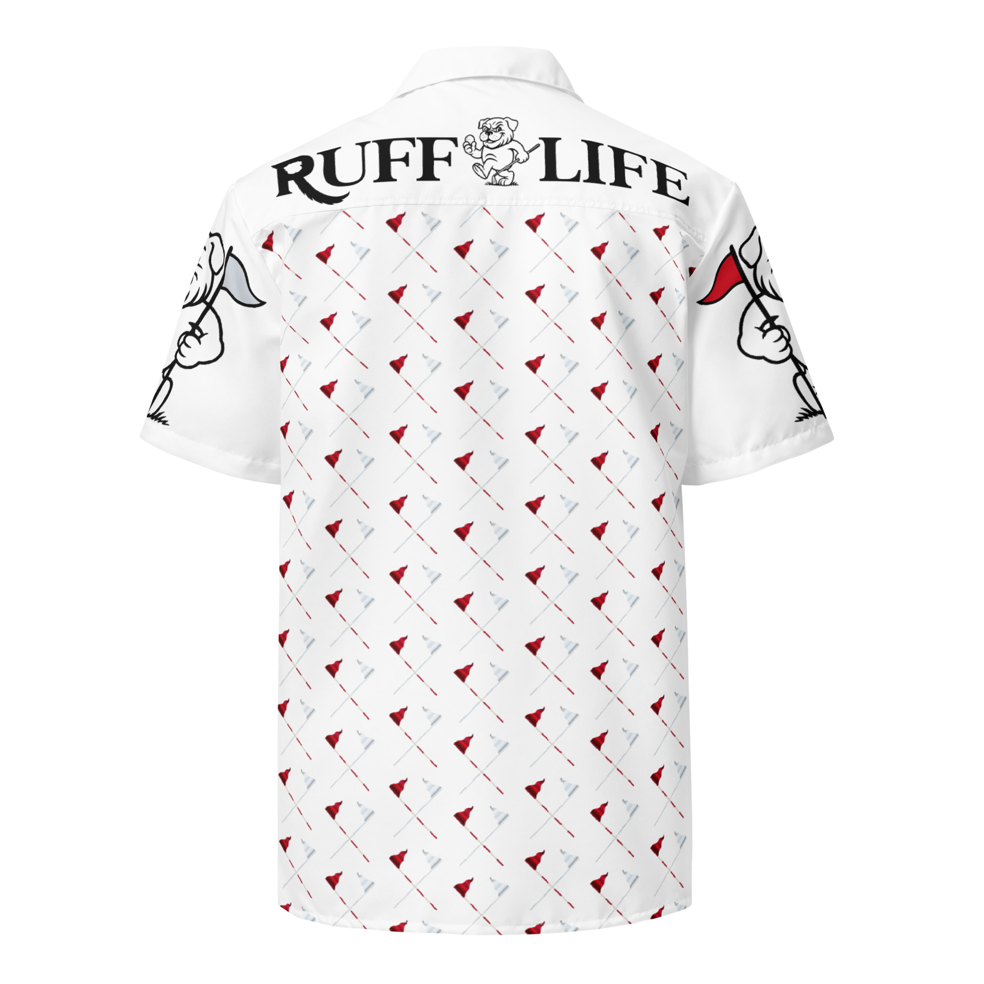 Ruff Life's "Pull the Pin" Golf Shirt (Red and Silver)
