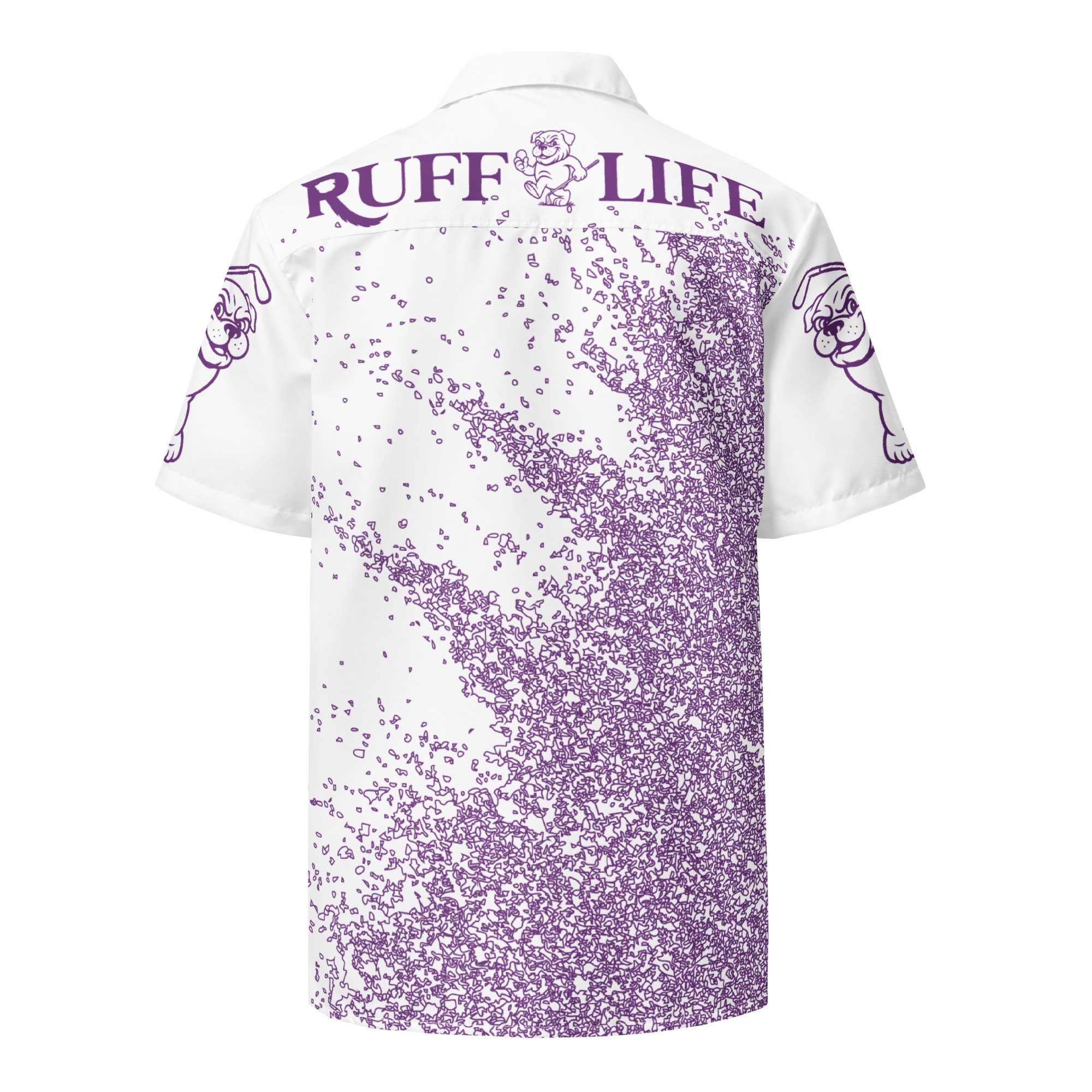 Ruff Life's "Blast Shot" Golf Shirt (Purple on White)