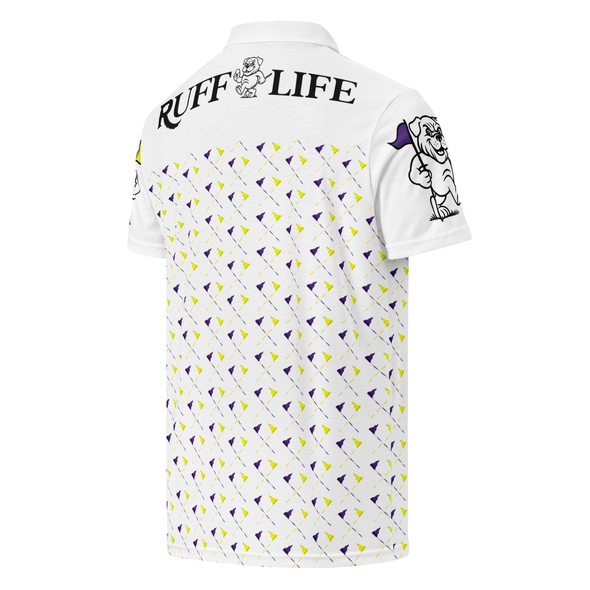 Ruff Life's "Pull the Pin" Golf Polo (Purple and Gold)