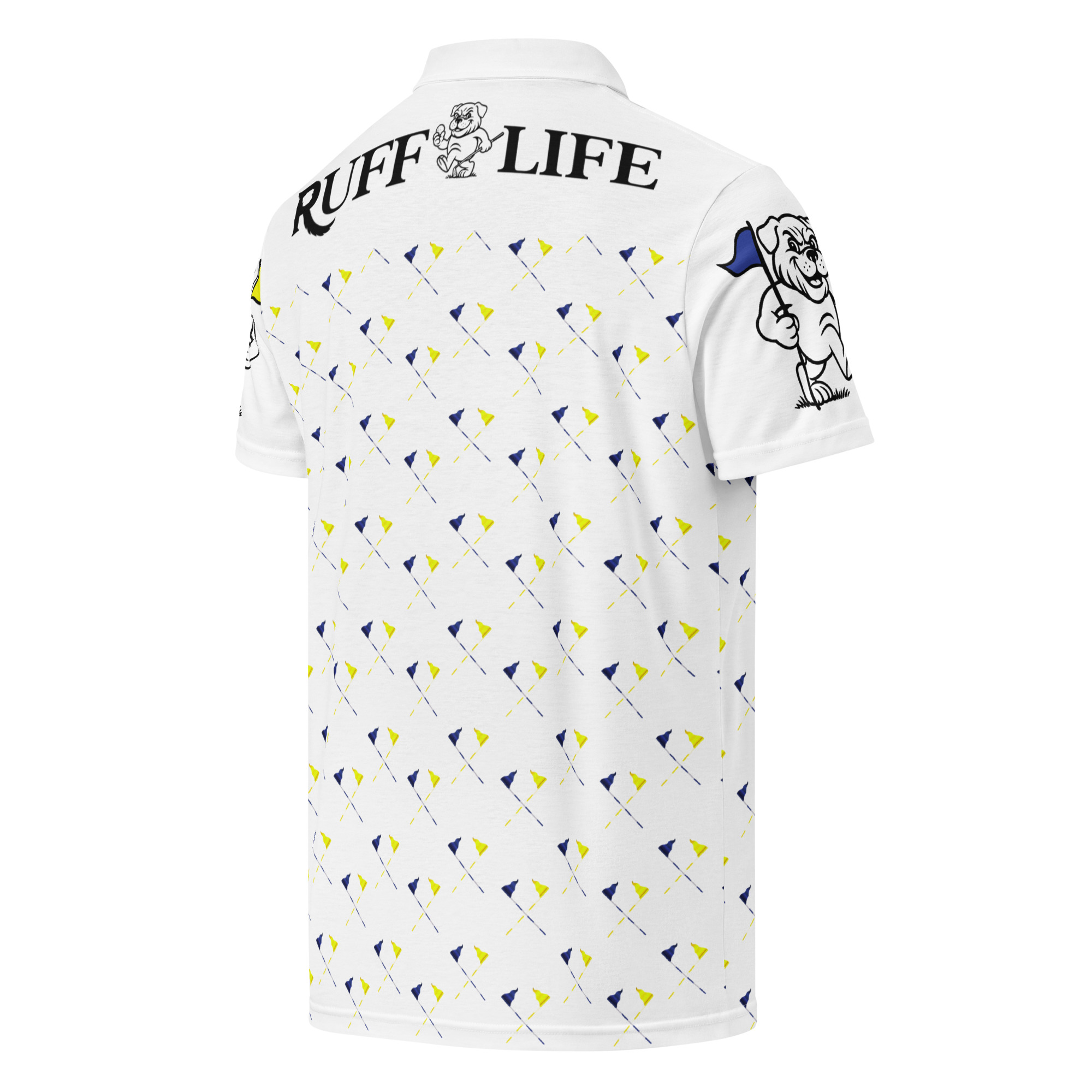 Ruff Life's "Pull the Pin" Golf Polo (Blue and Gold)
