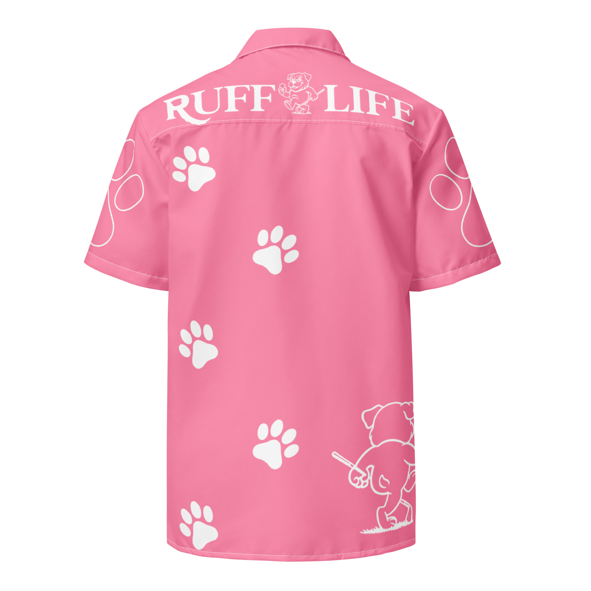 Ruff Life's "Footwork" Golf Shirt (White on Pink)