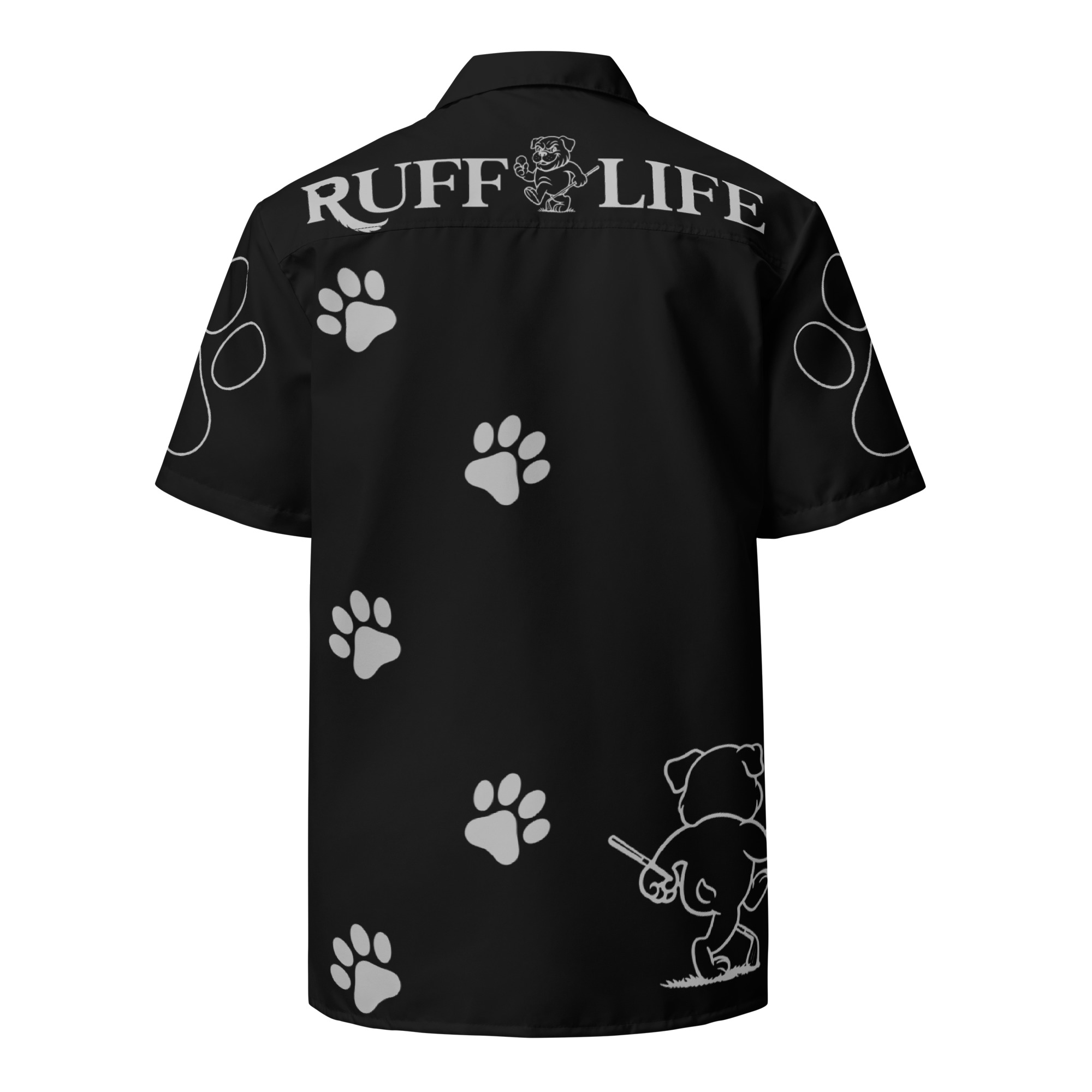 Ruff Life's "Footwork" Golf Shirt (Silver on Black)
