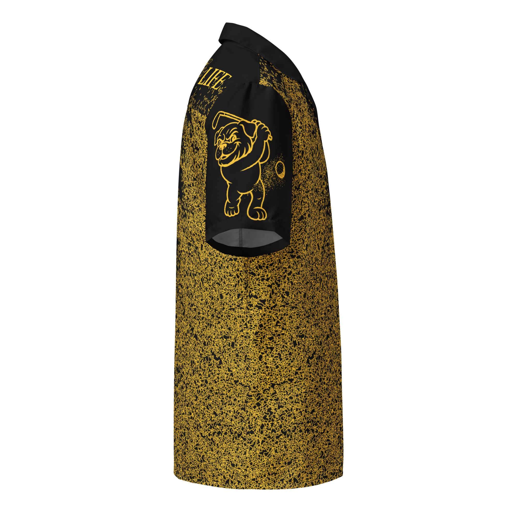 Ruff Life's "Blast Shot" Golf Shirt (Gold on Black)