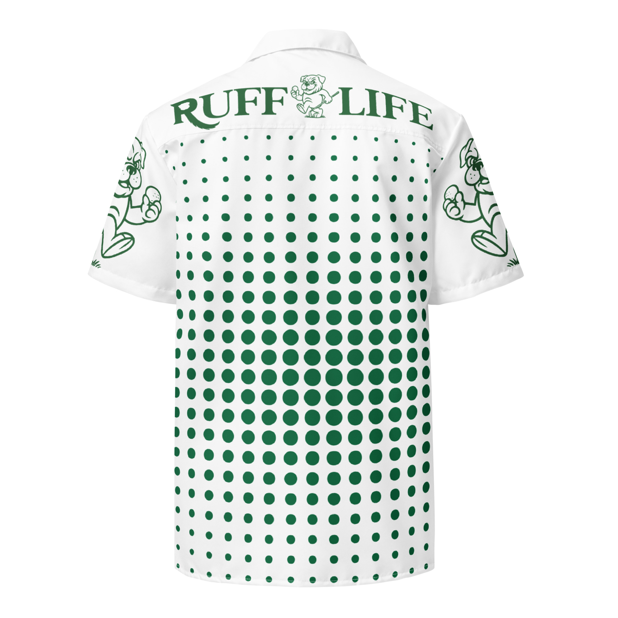 Ruff Life "Fade" Green on White Button Up Golf Shirt