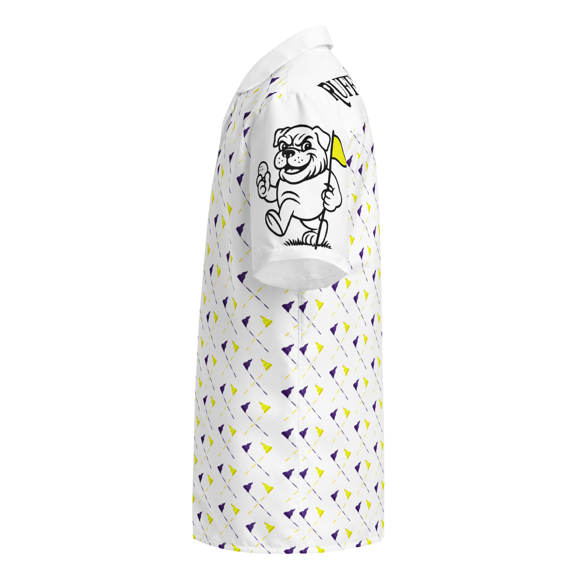 Ruff Life's "Pull the Pin" Golf Shirt (Purple and Gold)