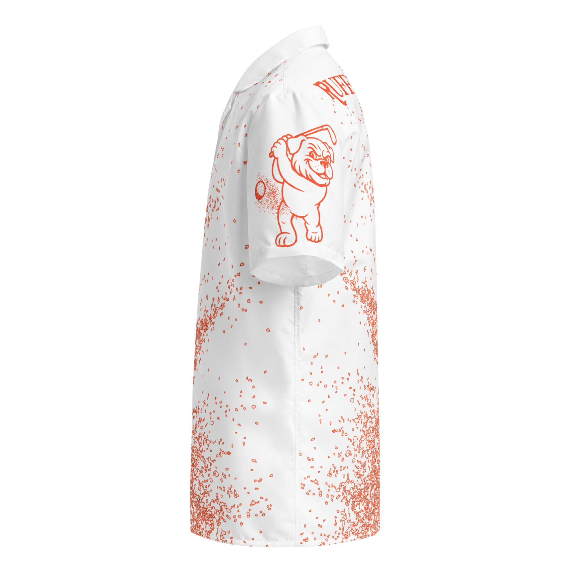 Ruff Life's "Blast Shot" Golf Shirt (Orange on White)
